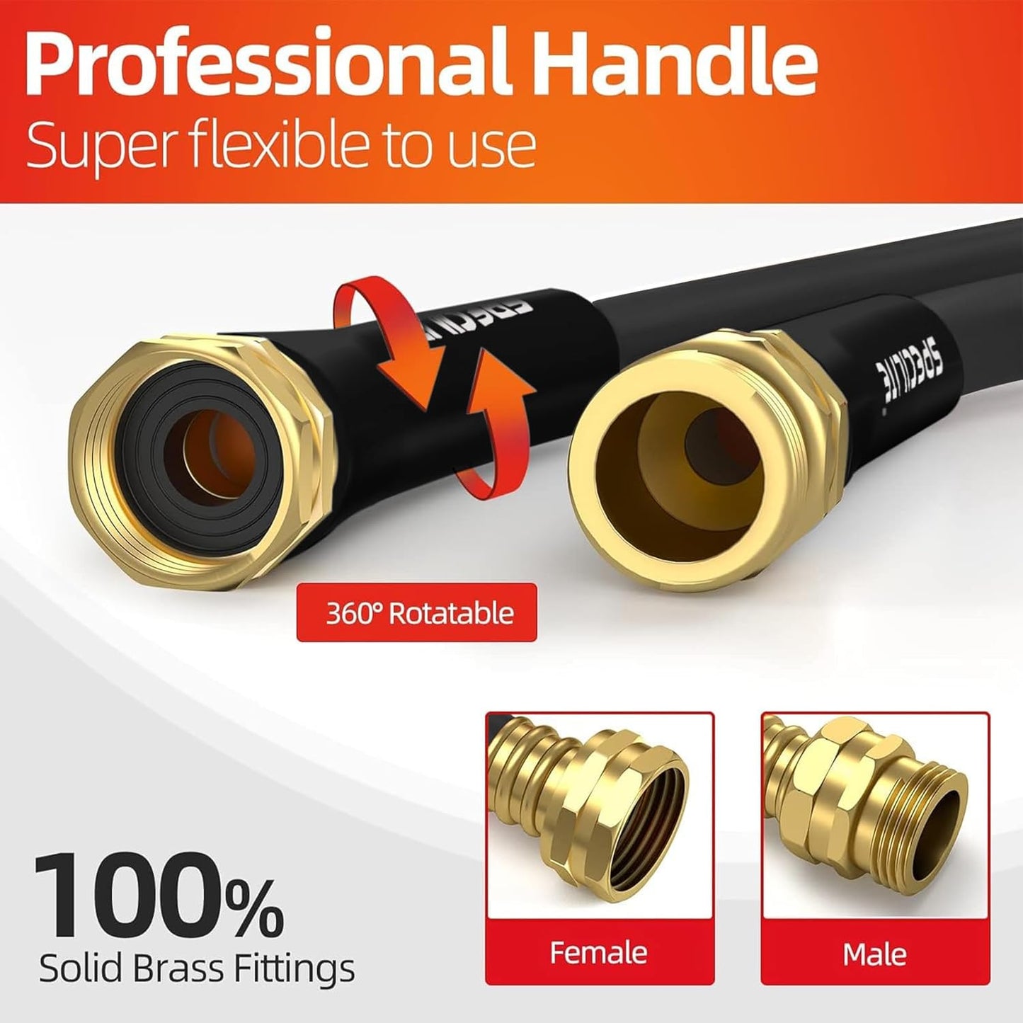 Garden Water Hose 200 ft x 5/8 in Heavy Duty, Flexible and Lightweight, Burst 600 psi, Kink-less Hybrid Rubber Pipe for Backyard, 3/4'' Brass Fittings, Black