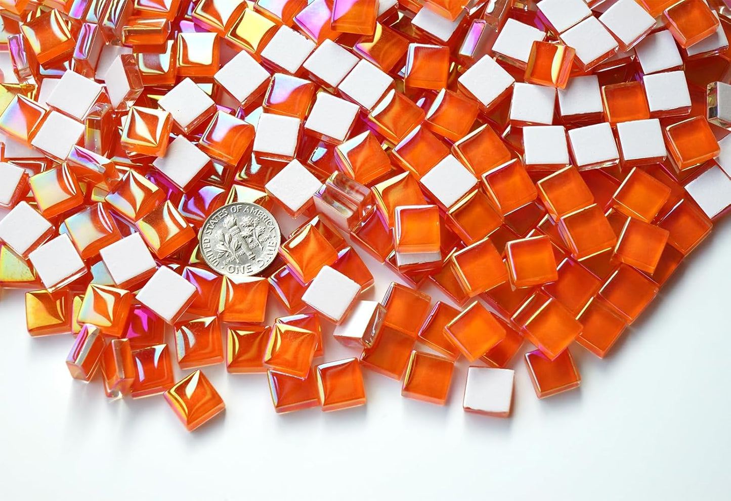 0.66lbs Iridescent Mosaic Tiles for Crafts, Bright Orange Glass Tiles for Creative Mosaic Projects, 3/8" Square Stained Glass Pieces Ideal for DIY Home Mosaic Decorations