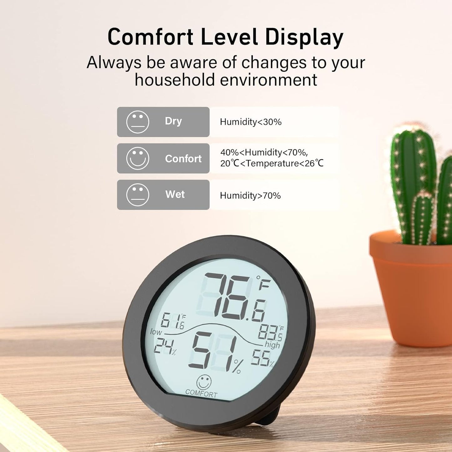 SECRUI Indoor Digital Hygrometer 3 Pack Room Thermometer and Humidity Gauge LCD with Max and Min Records (Black)