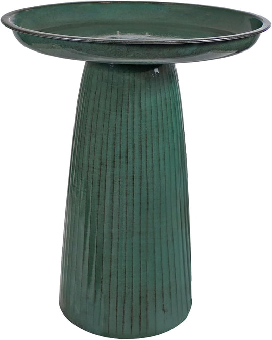 Sunnydaze Gleeful Garden Metal Bird Bath for Outdoors - Large Decorative Iron Birdbath - 23-Inch - Green Glaze