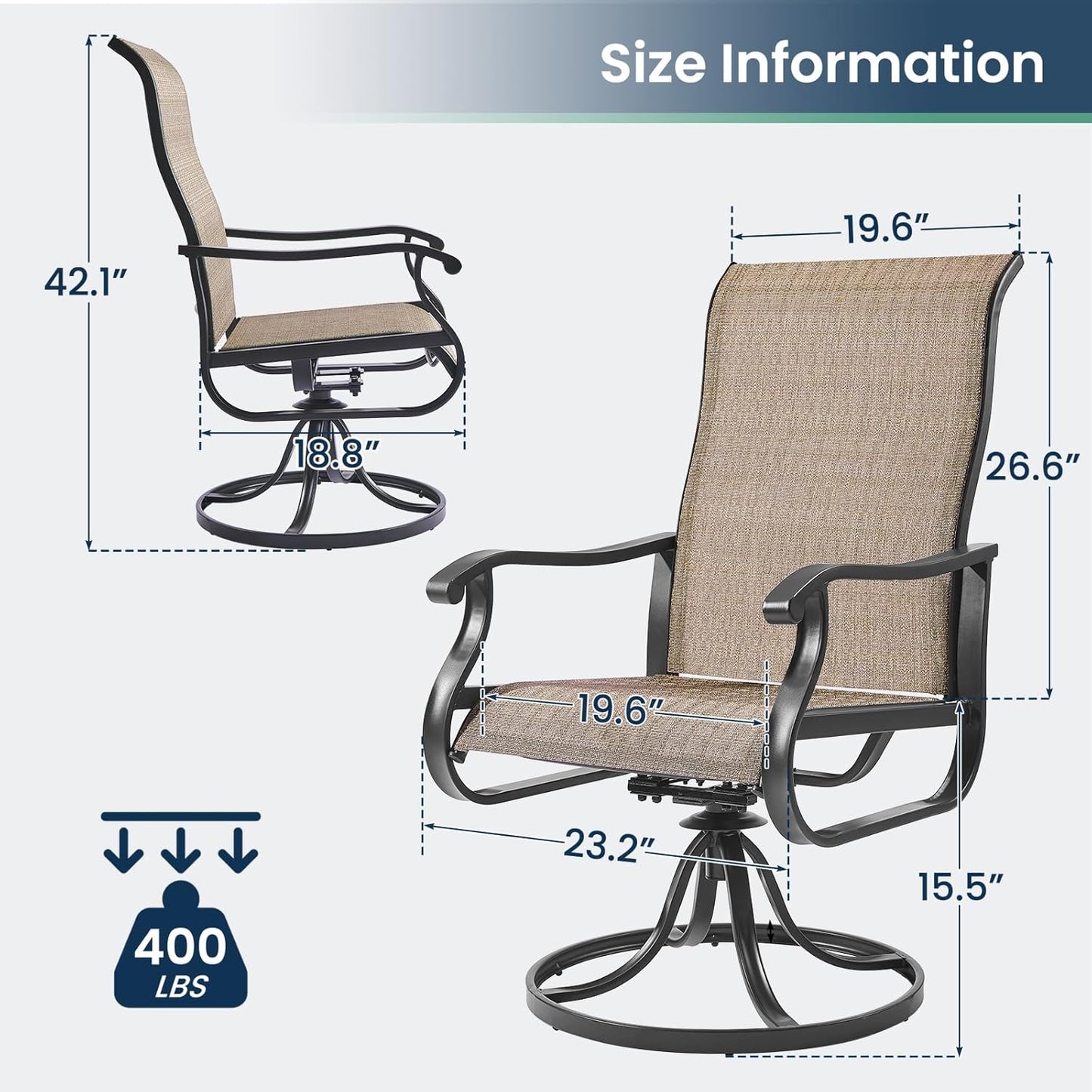 Amopatio Patio Swivel Chairs Set of 4, Outdoor Swivel Rocker Dining Chairs with All Weather Textilene High Back & Metal Frame, for Backyard Deck Lawn, Brown