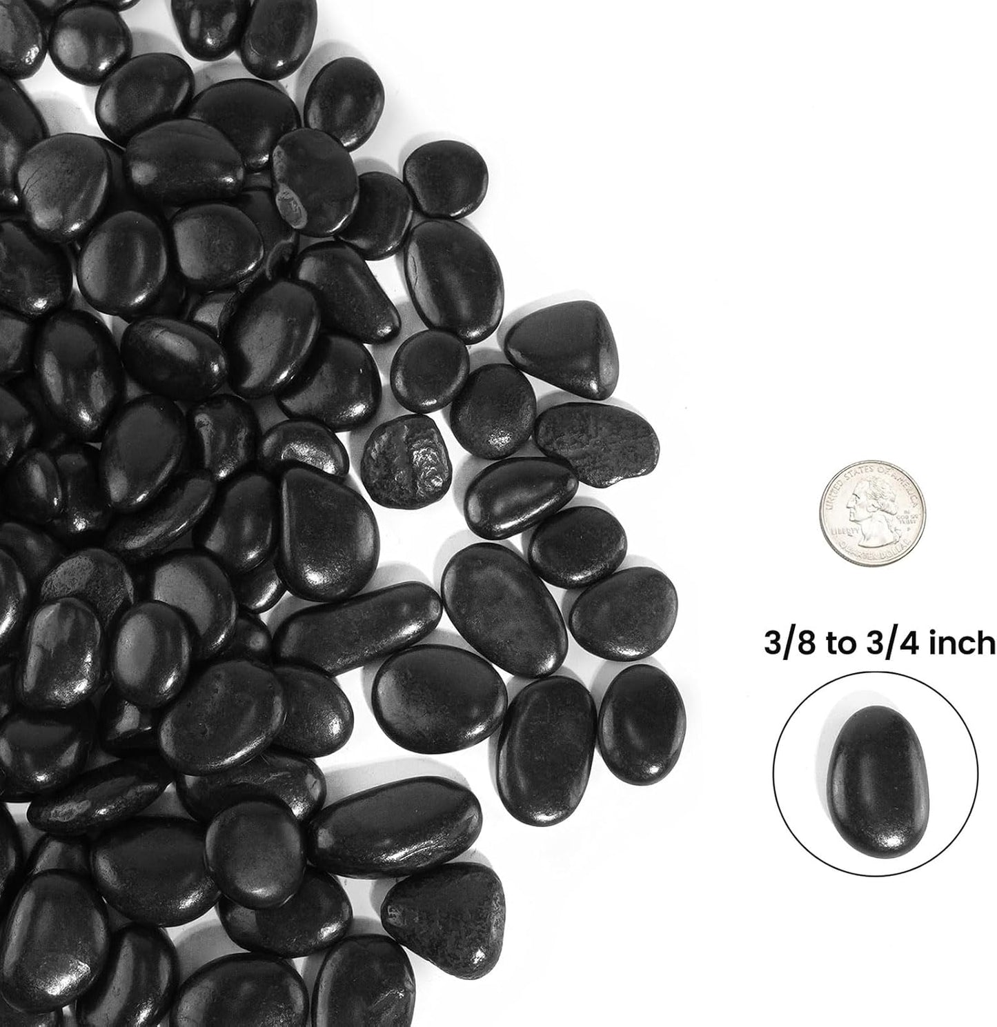 12 LBS River Rocks, StoneCreek, Decorative Garden Stones for Plant Landscaping, Polished Gravel Filler Pebbles for Home Decoration, Vases, Succulents, Flower Beds and Fish Tanks (Black, Medium)