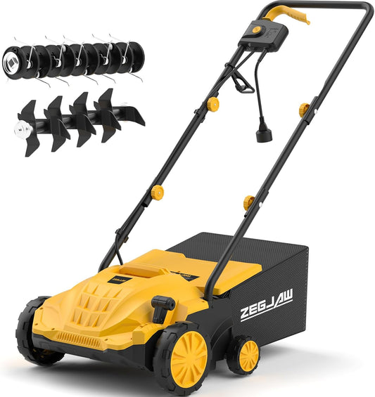 Electric Dethatcher and Scarifier 2-in-1, 13-inch 12Amp Lawn Dethatcher, 4-Position Depth Adjustment with 30L Collection Bag, Quick-Fold, Keeps Lawn Health for Garden & Yard
