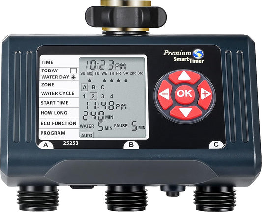 DEWENWILS Sprinkler Timer 3 Zone, Water Hose Garden Irrigation Timer with 4 Programmable Procedure and Low Battery Warning, Repeat Watering over Period, Faucet Controller with Rain Delay Mode for Lawn