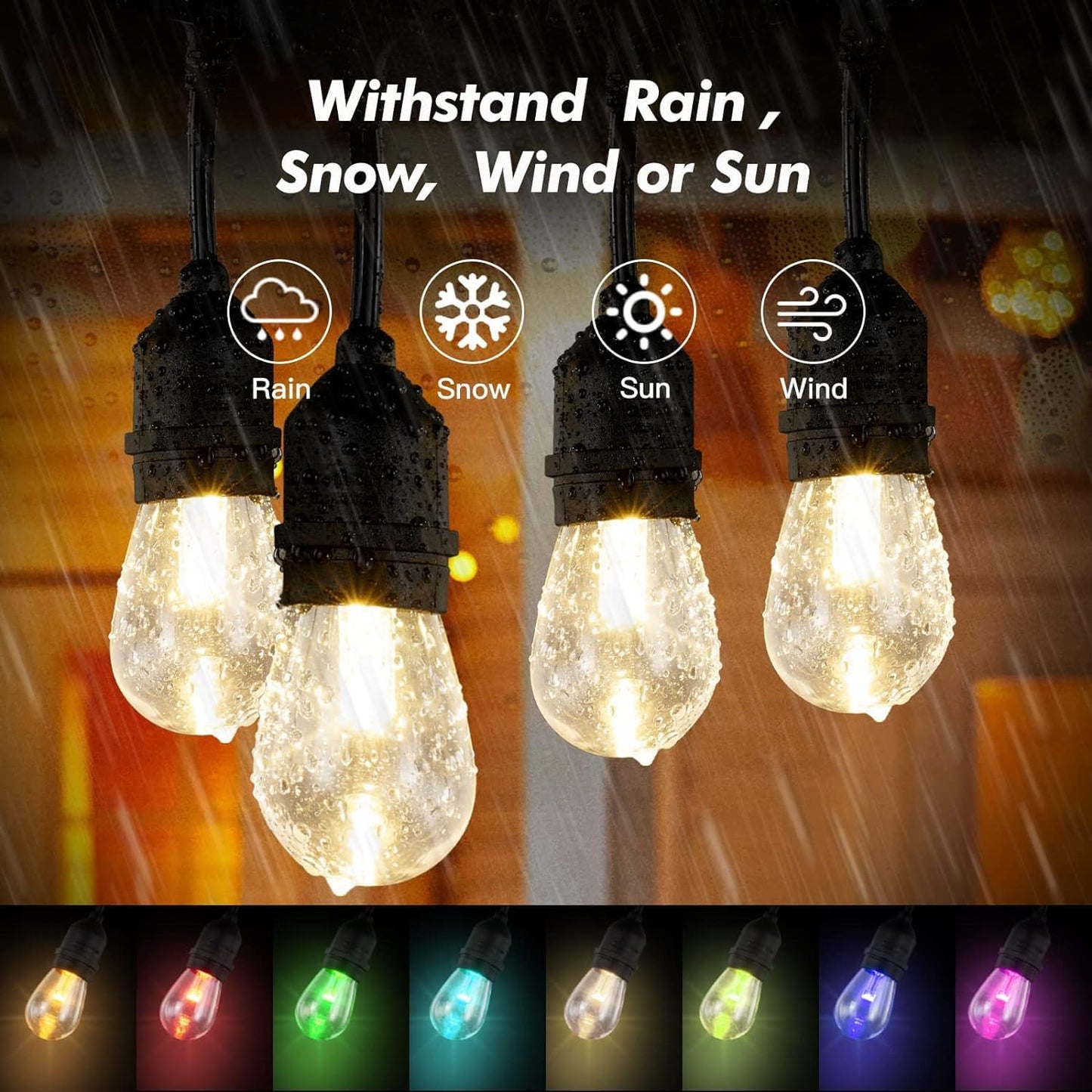 Auroraworld Outdoor String Lights, 24FT Color Changing Patio Lights Outdoor for Patio