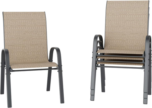 UDPATIO Patio Chairs Set of 4, Stackable Outdoor Dining Chairs with High Back, Breathable Textilene Fabric Outdoor Chair All Weather, 350LBS Capacity for Garden, Backyard (Brown)
