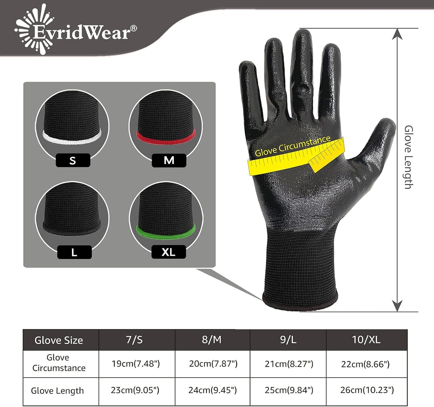 Evridwear Work Gloves with Grip Rubber Coated for Men Women Warehouse Mechanic,12 Pairs Bulk