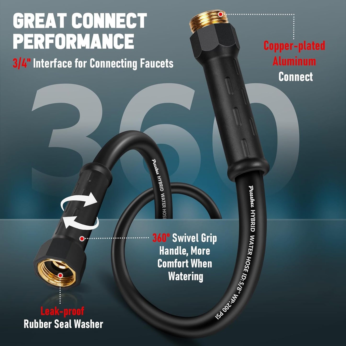 Short Garden Hose 10ft x 5/8", NON-EXPANDABLE Heavy Duty Premium Flexible Water Hose, No Kink, Leakproof, Lightweight Hybrid Hose with Male to Female Fittings for Household、Backyard