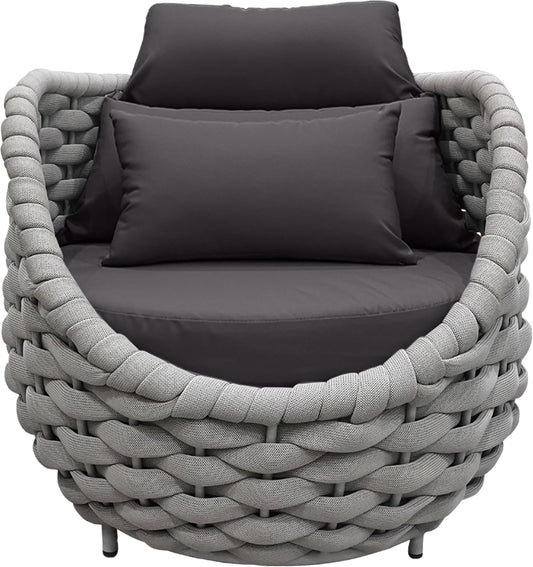 TWT 6 Pieces Patio Sofas All-Weather Teslin Rope Balcony Furniture with Dark Grey Cushions & Pillows, Patio Couch Outdoor Patio Furniture Set for Indoor, Balcony, Backyard, Deck, Poolside
