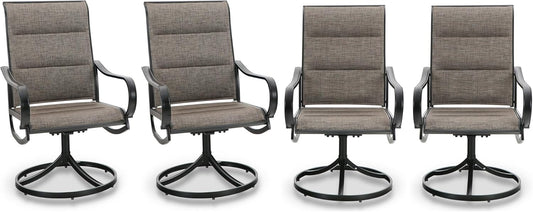PHI VILLA Swivel Outdoor Chairs Set of 4, All Weather Mesh Fabric Patio Dining Chair with Padded Textilene & E-Coating Metal Frame for Deck Lawn Garden