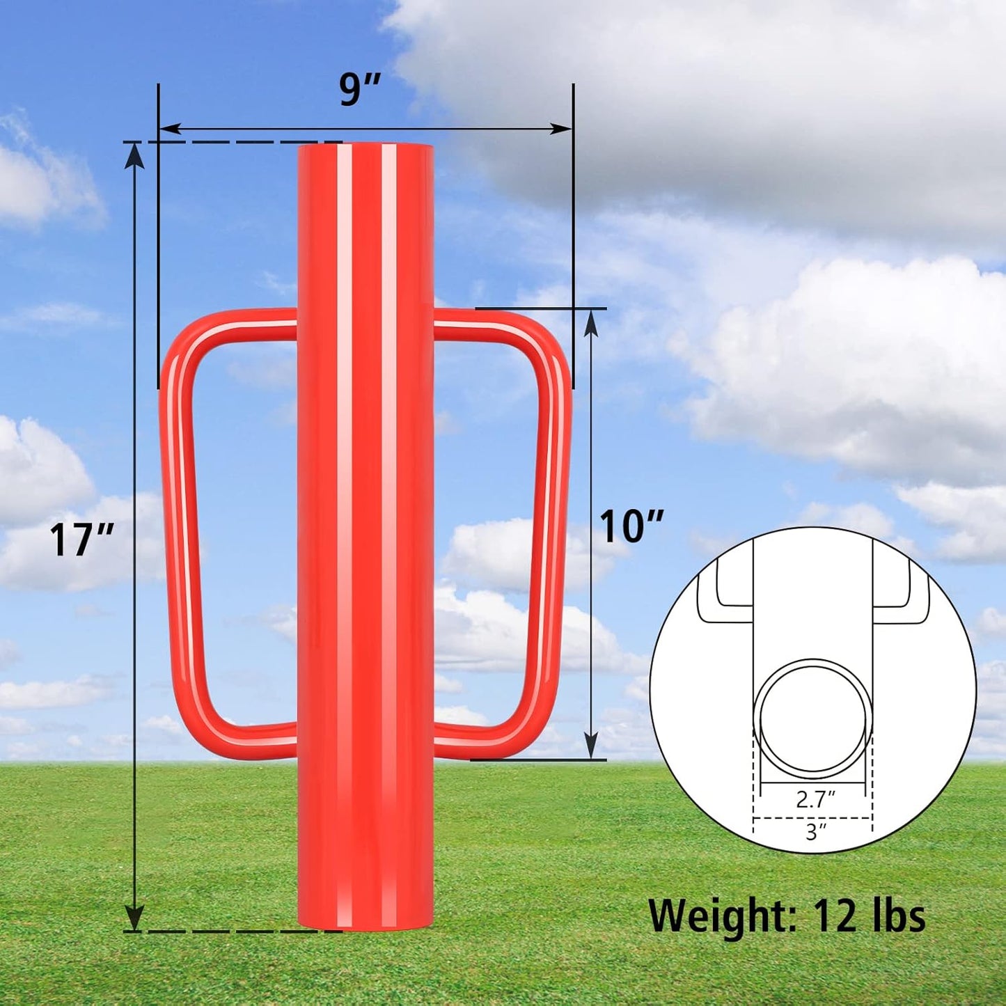 Gtongoko 12LB T Post Driver with Handles Heavy Duty Fence Post Driver Post Pounder for T-Posts，U Channel，Metal Post and Sign Post Pole Driver Tool,17 Inch Red