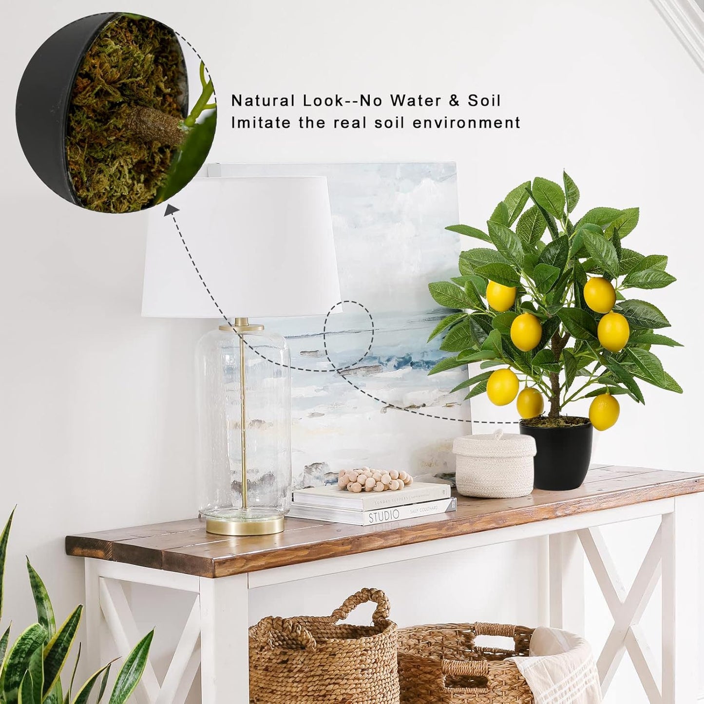 Artificial Potted Plants 15.7 inches Fake Lemon Tree Artificial Lemons Citrus Tree with Black Pot Faux Plants Indoor for Home,Office, Living Room Table, Desk