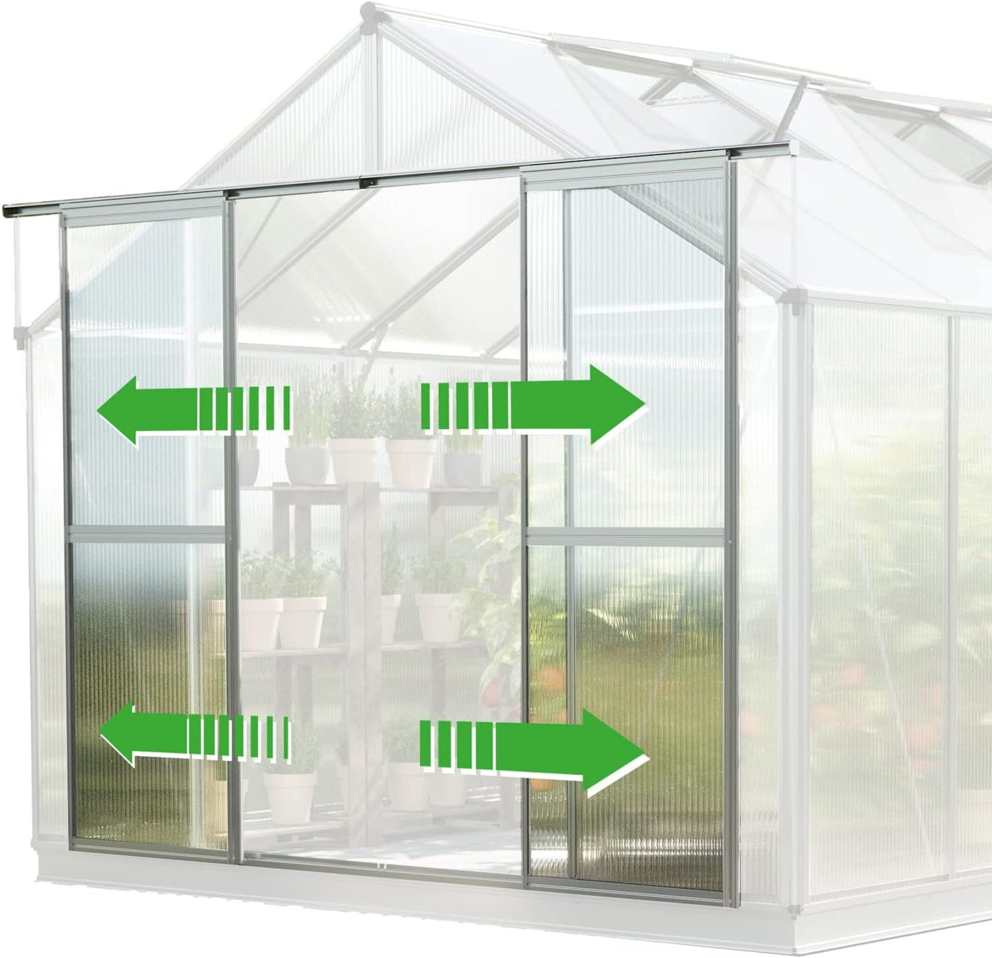 Greenhouse Topas 7 Aluminum Frame 7.4 x 14.7 ft with Approx. 8 mm Polycarbonate Panels - with Bonus Base Frame and Automatic Vent Opener