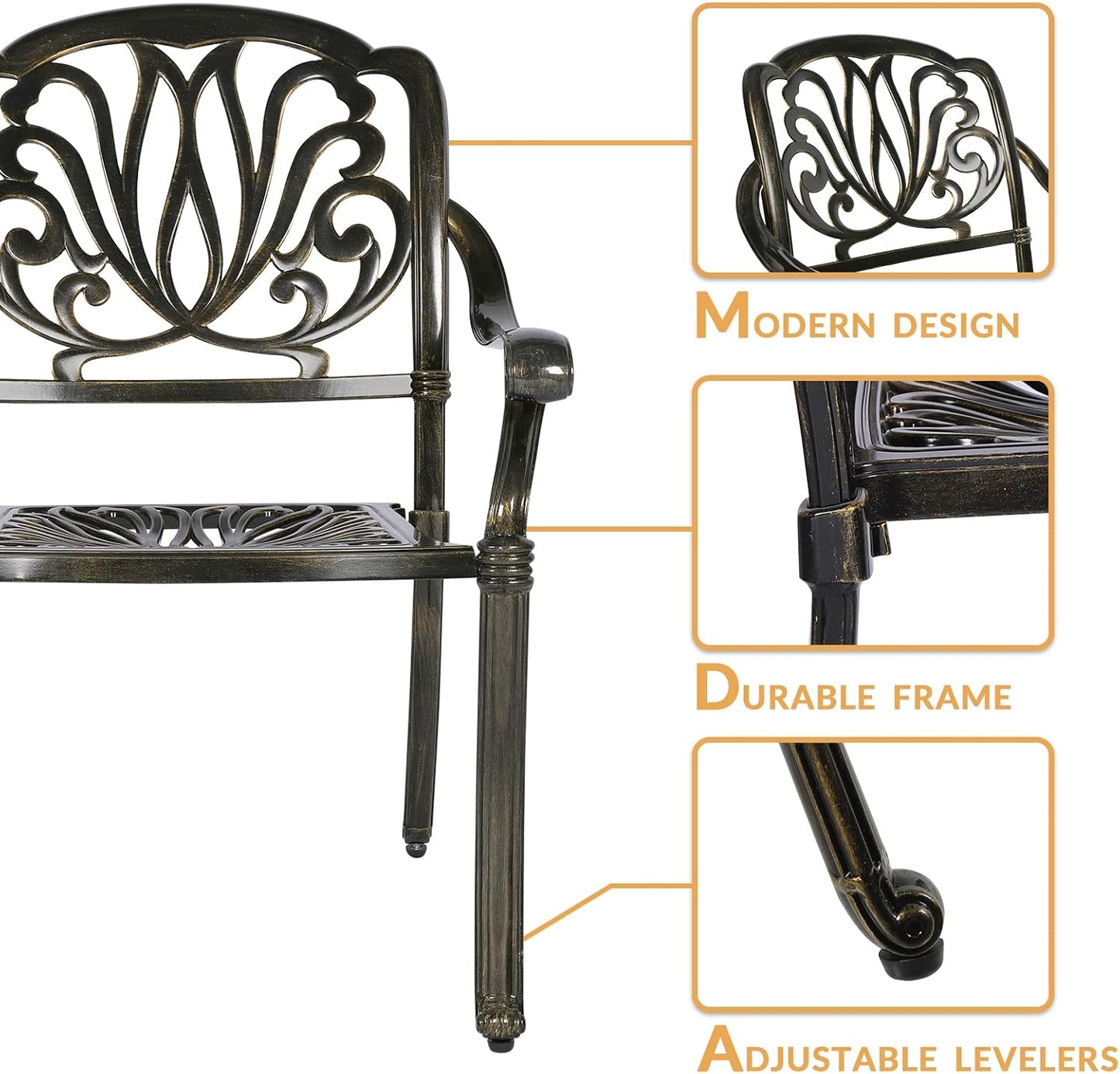 3-Piece Outdoor Patio Dining Set, All-Weather Cast Aluminum Patio Furniture Set for Backyard Garden Deck with 2 Chairs and 35.4” Round Table, 2" Umbrella Hole