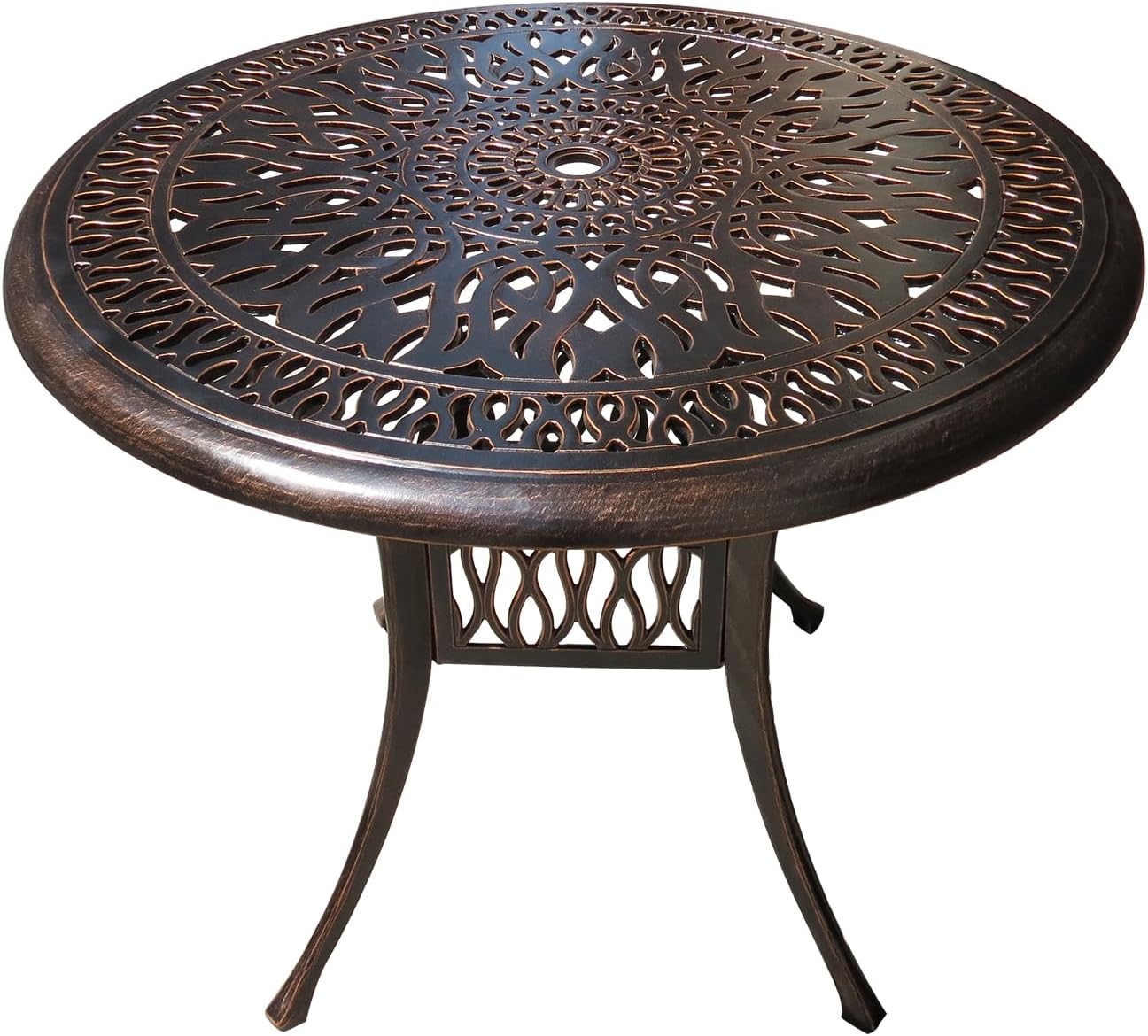 Outdoor Table Cast Aluminum Round Patio Table with Umbrella Hole All Weather Outdoor Dining Table for Lawn Garden Backyard (100cm YLSB Round Tables)