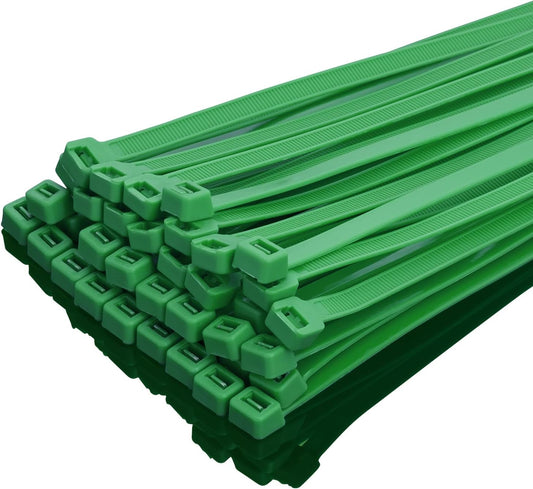 XINGO 14 Inch Green Zip Ties Heavy Duty 100 Pack, 120 LBS Tensile Strength, Premium Nylon Cable Wire Ties, Self-locking Plastic Ties for Indoor and Outdoor Use