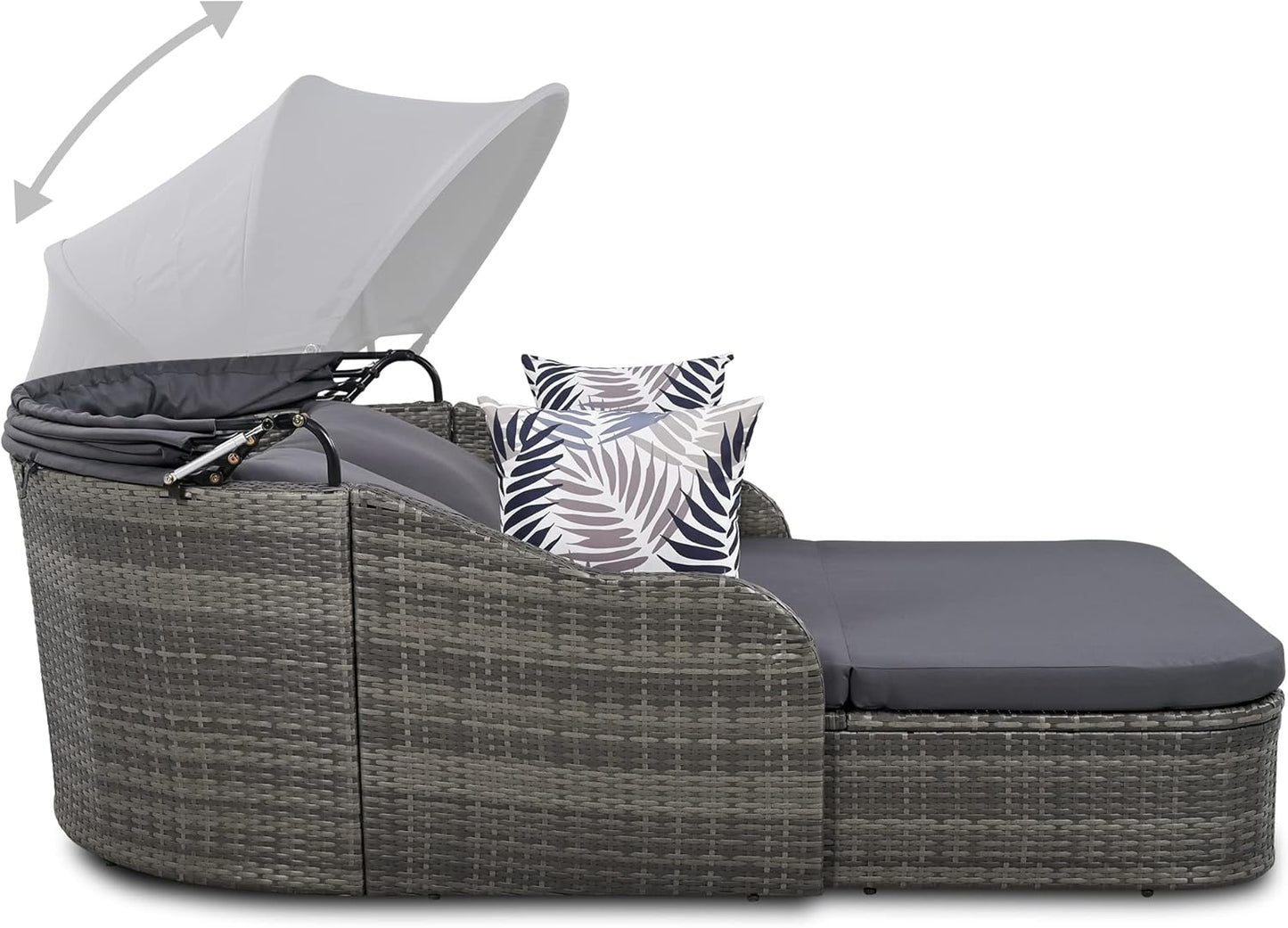 79.9" Outdoor Daybed with Retractable Canopy, PE Rattan Wicker Patio Daybed, 2-Seater Loveseat Lounge Bed Conversation Daybed, Gray Wicker Cushion