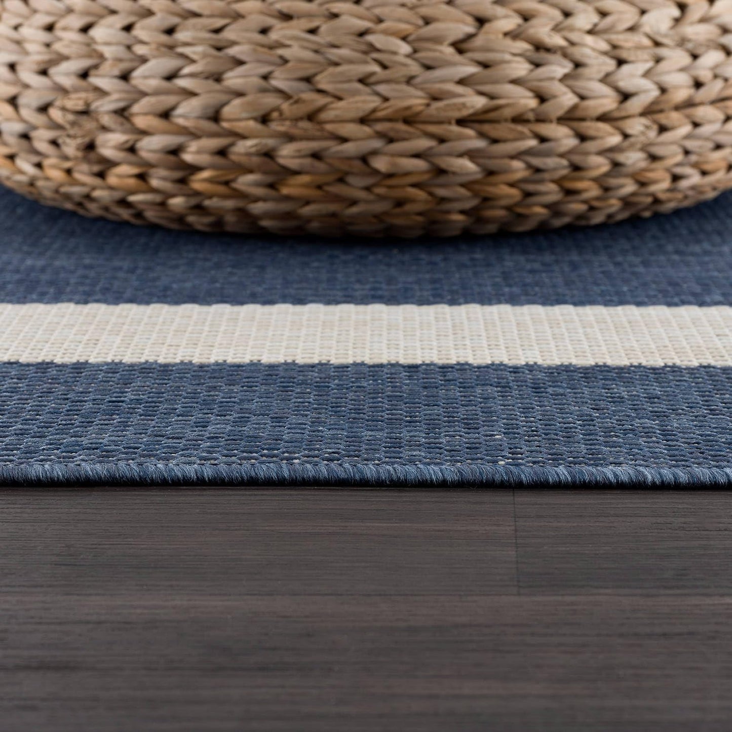 CAMILSON Outdoor Rug 8x10, Modern Outside Rugs for Patios Porches Waterproof Durable Washable Non-Shedding, Easy-to-Clean Indoor Outdoor Area Carpet (8 x 10, Bordered - Blue/White)