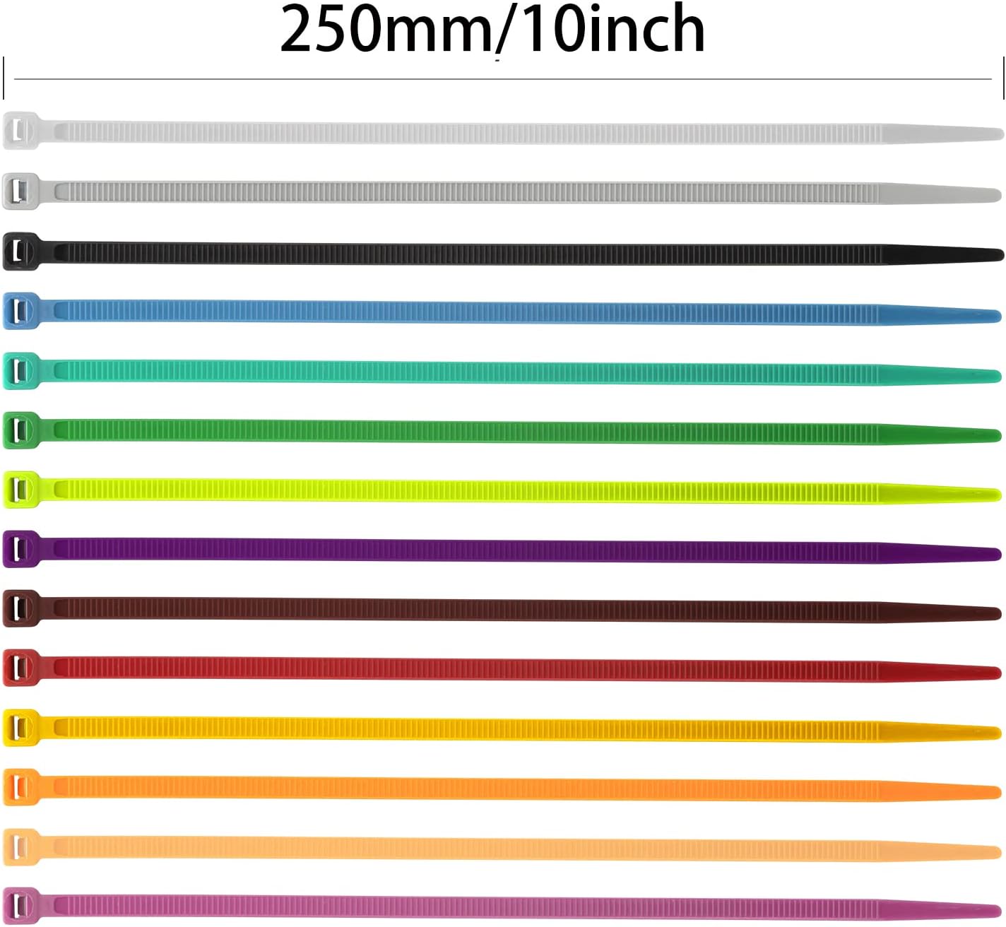 XINGO 100PCS Cable Zip Ties Heavy Duty, Premium Nylon Plastic Wire Ties with 50 Pounds Tensile Strength, Self-Locking Black Nylon Zip Ties for Indoor and Outdoor (10 inch, Brown)
