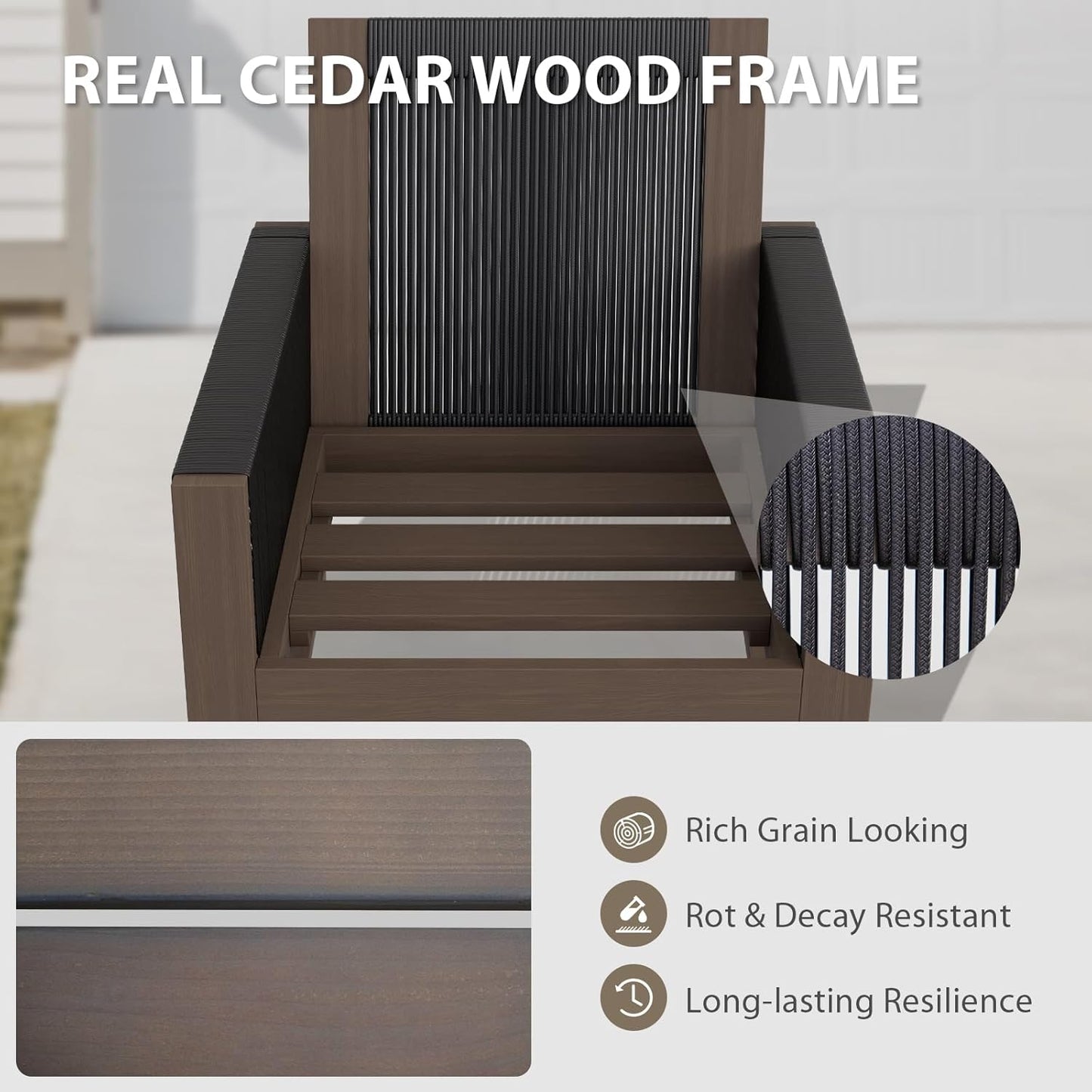 EAGLE PEAK Natural Wood Outdoor Patio Furniture, Cedar Furniture, Conversation Set, Outdoor Seating for Deck Patio Porch, Sofa 2 Chairs 2 Ottomans & Side Table, 6 Pieces, Brown/Beige