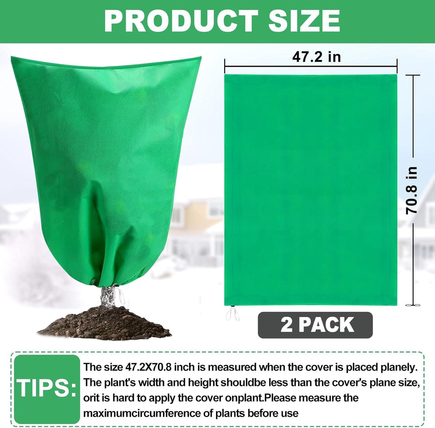 Plant Covers Freeze Protection, 2 Pack Tree Covers for Winter Cold Weather Frost Blankets for Outdoor Plants Fruit Tree, 47.2" X 70.8" Shrubs Trees Jacket Covers Bags with Zipper Drawstring