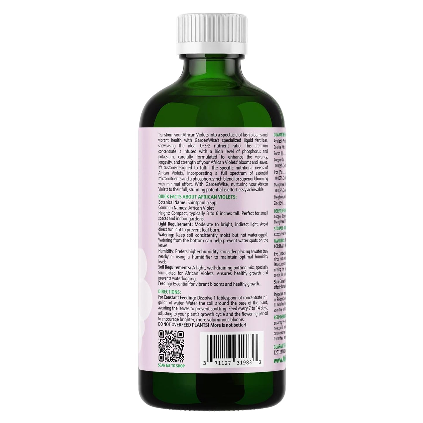 0-3-2 African Violet Fertilizer for Indoor Plants: Concentrated Plant Food – Plant Fertilizer, Bloom Booster for All Violets, Indoor Flowering Plants, Vigorous Growth and Blooming (8 OZ)