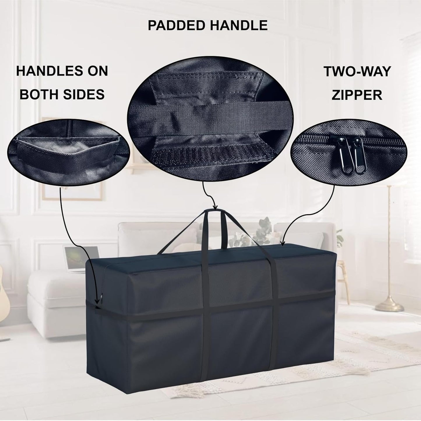 Heavy Duty 600D Waterproof Extra Large Outdoor Patio Cushion Furniture Storage Bag with Handles, Zipper for Patio Furniture and Other Storage Items L 65“ x W 22” x H 30”