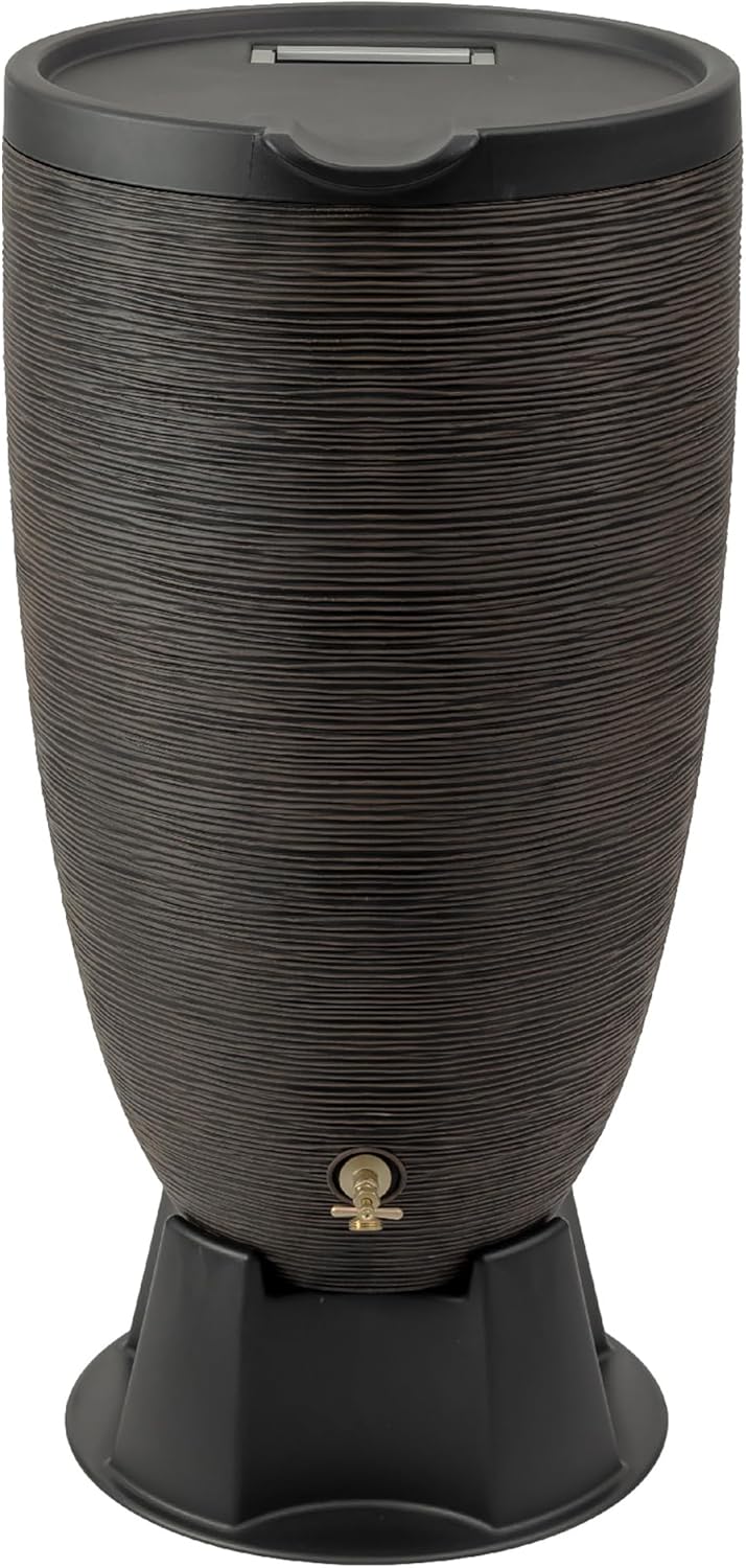 50-Gallon Newport Rain Barrel with Stand and Removable Lid, Bronze Color
