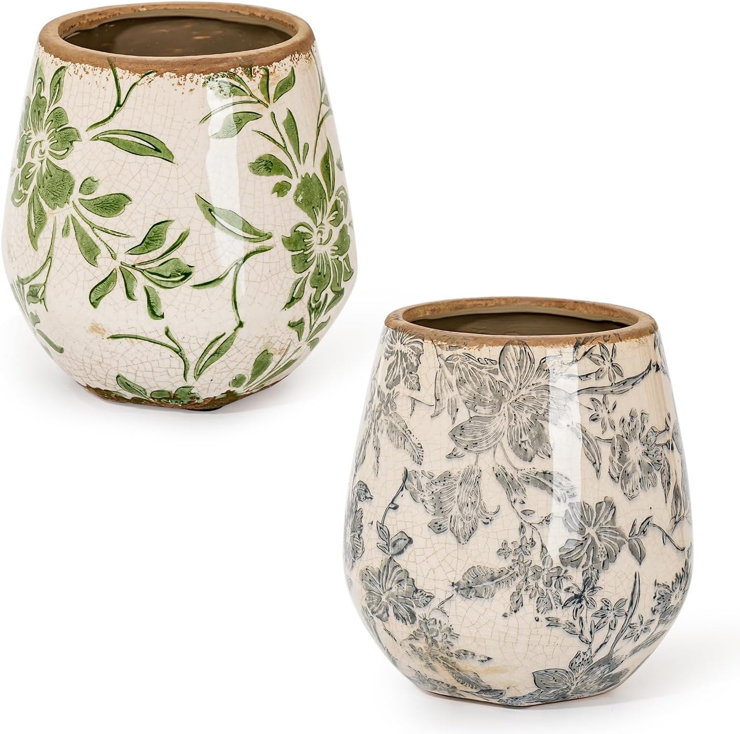 Sungmor Vintage Ceramic Plant Pots, Set of 2 Pretty Ice Cracked Glaze Ceramic Flower Pots, 5.7in. Herb Planters with Drainage Hole, Tuscan Planters for Indoor Outdoor Plants, Home Garden Decor Pot