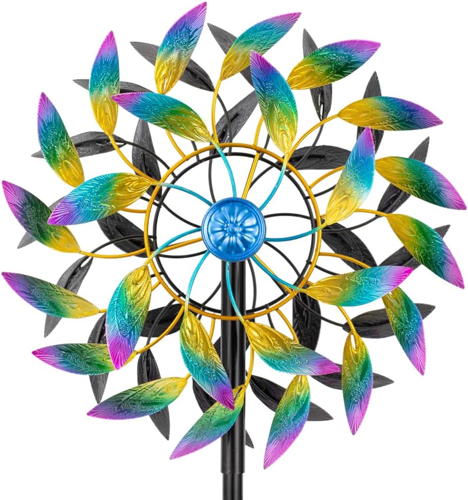 DREAMSOUL 360° Wind Spinners Outdoor with Metal Stake, Kinetic Two-Way Wind Spinners for Yard and Garden Decor (63 * 13 Inches)