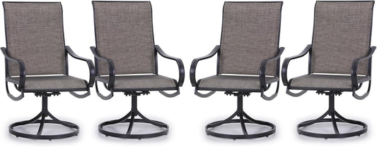 PHI VILLA Patio Swivel Dining Chairs Set of 4 Outdoor Metal Chair with Textilene Mesh Fabric, Patio Gentle Rocker Chair, Black Frame for Deck Garden