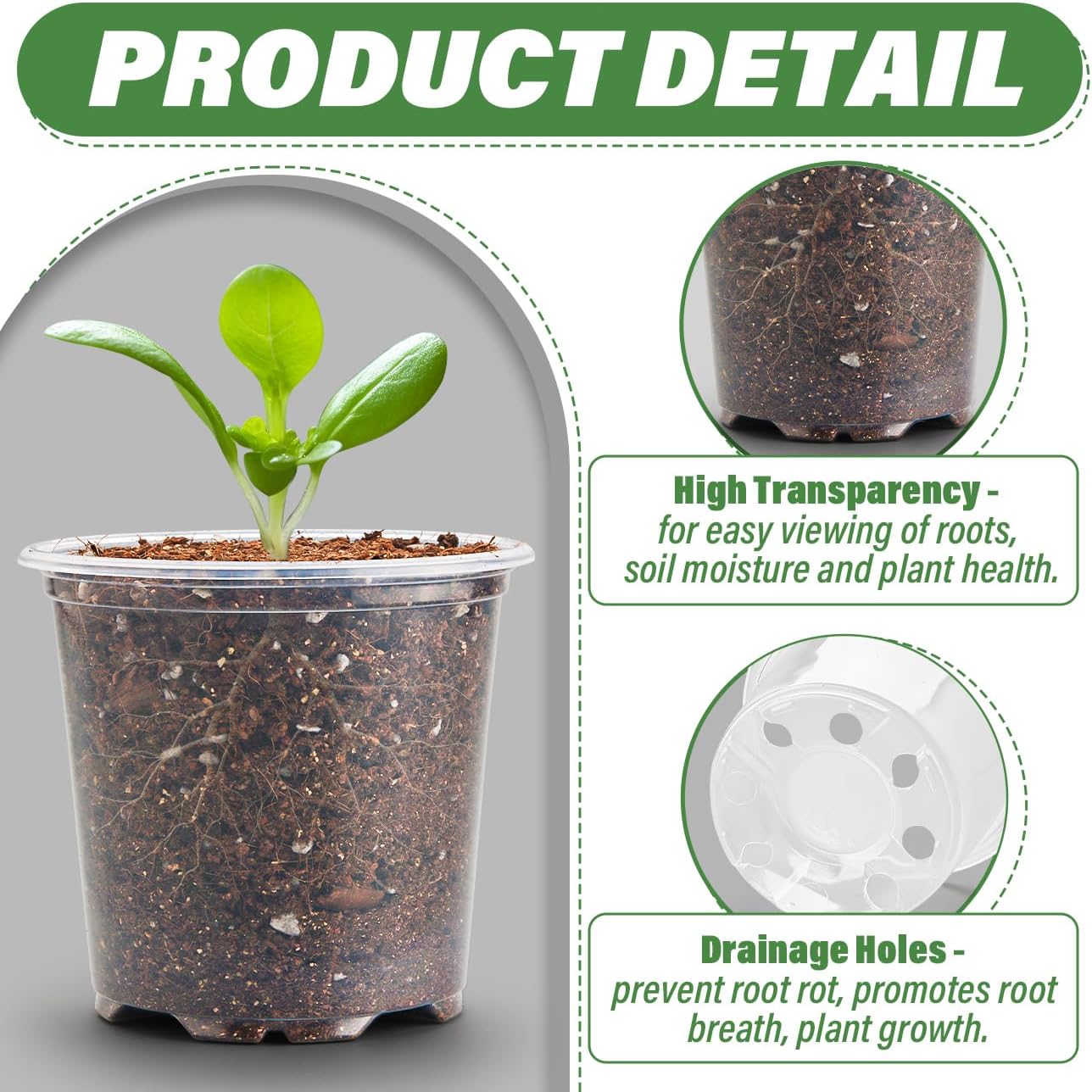 3.5" Clear Seeding Pots 20 Pack Round for Seeds Starter Pot, Seeds Germination Transparent Nursery Pots with Drainage Holes (Clear,3.5Inch,20PCS)