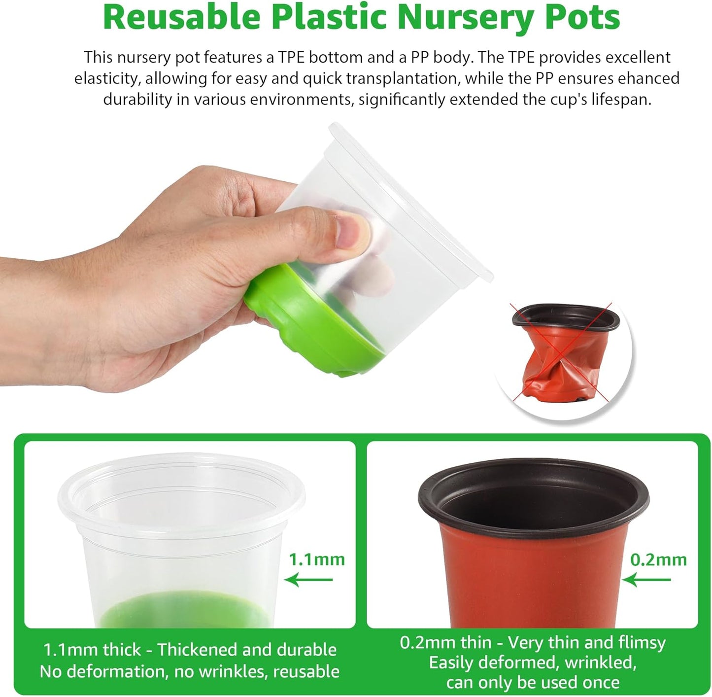 MIXC 24 Packs 5/4/3.5 Inch Reinforced Nursery Pots with Silicone Base for Easy Transplant, Variety Pack Plastic Plant Pot Seedling Planter Seed Starter Flower