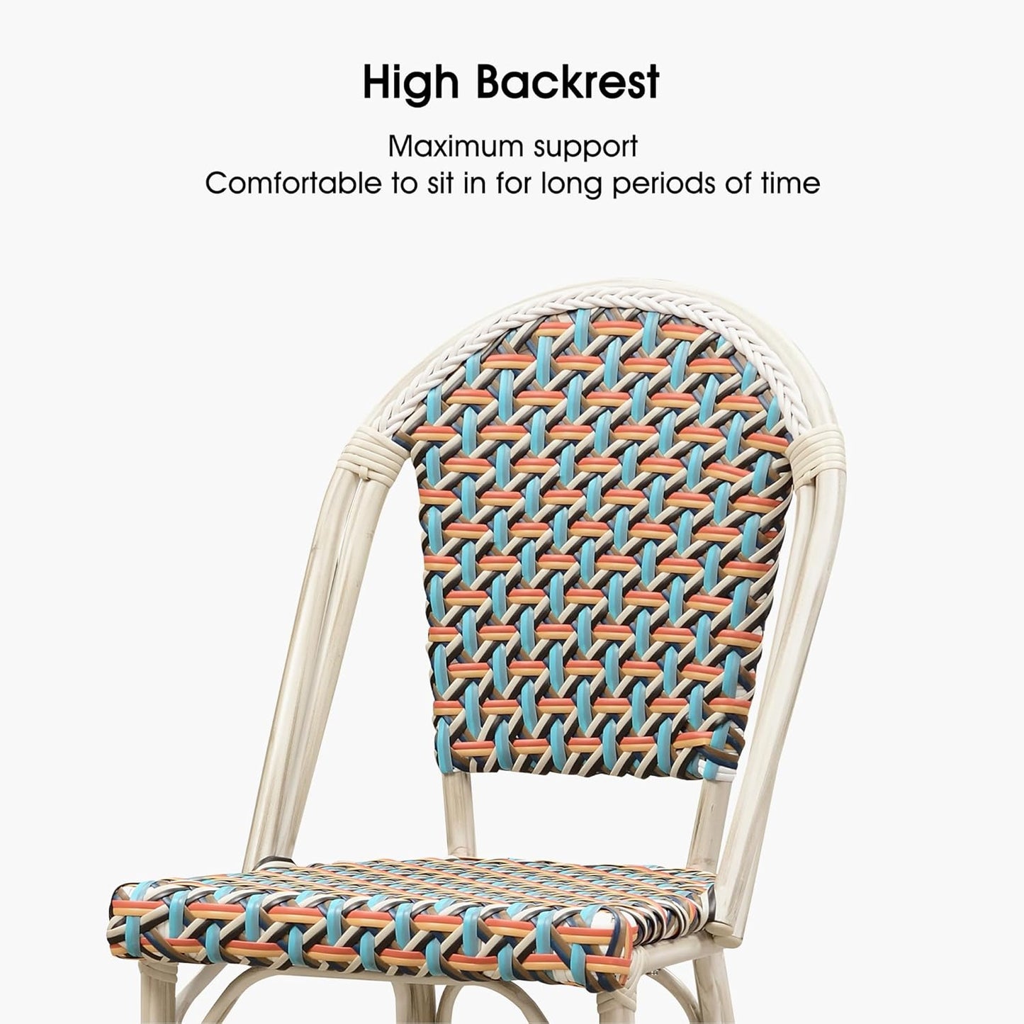 PURPLE LEAF French Counter Height Bar Stool Set of 2 25" White Print Finish Patio Bar Chairs with Back Rattan Bar Chairs French Bistro Set for Kitchen Outdoor Counter Stool Colorful