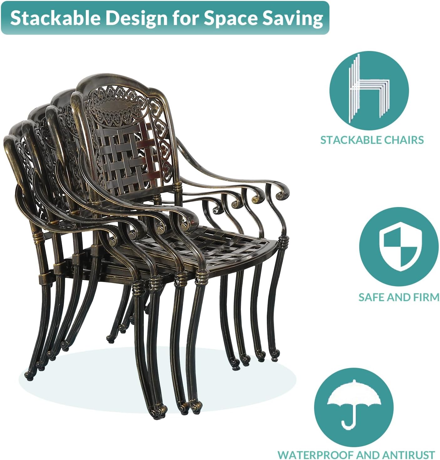 MEETWARM 3 Piece Patio Bistro Set, Outdoor All-Weather Cast Aluminum Dining Furniture Set Includes 2 Chairs with Cushions and a 31” Round Table with Umbrella Hole for Garden Deck, Ocean Blue