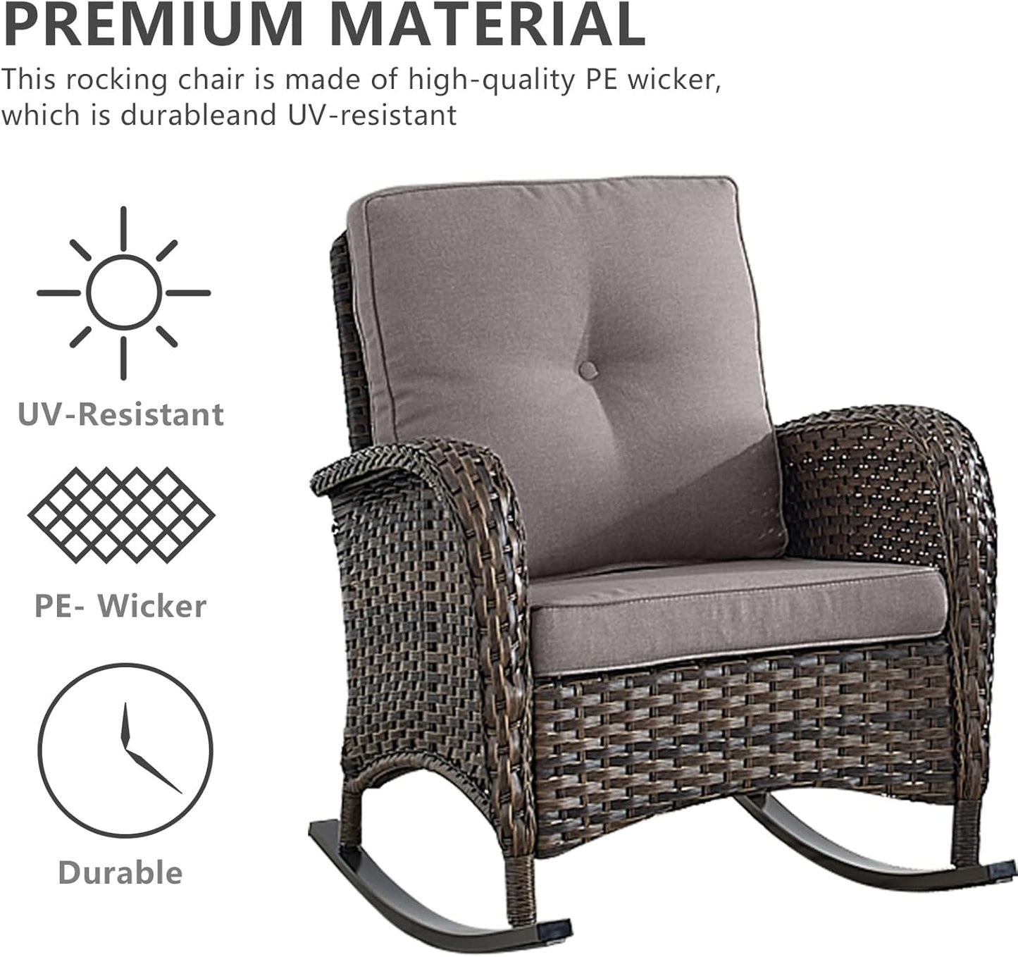HUMMUH 6-Piece Outdoor Patio Furniture PE Wicker Patio Conversation Set,High Back Patio Couch with Ottomans Outdoor Rocking Chairs for Backyard,Porch,Deck