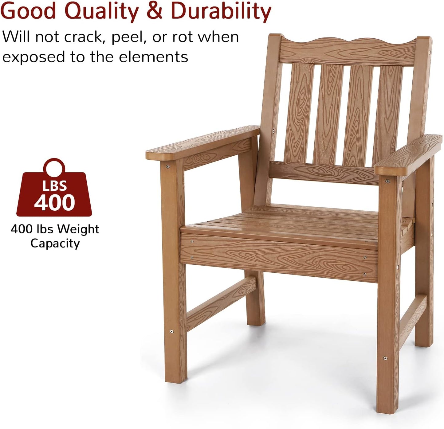 Stoog All-Weather Patio Chairs Set of 2, Oversized Garden Chair with 400 lbs Weight Capacity, Easy to Assemble, Outdoor Chair for Patio, Backyard Deck, Fire Pit & Lawn Porch, Teak