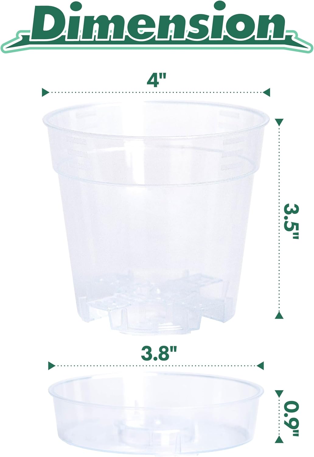 4 Inch Clear Plastic Plant Pot with Drainage Holes, Interlocking & Detachable Tray - Deep Saucer - Durable BPA-Free Plastic, Transparent Design, Raised Base for Airflow, Set of 12, 92-X-B-2
