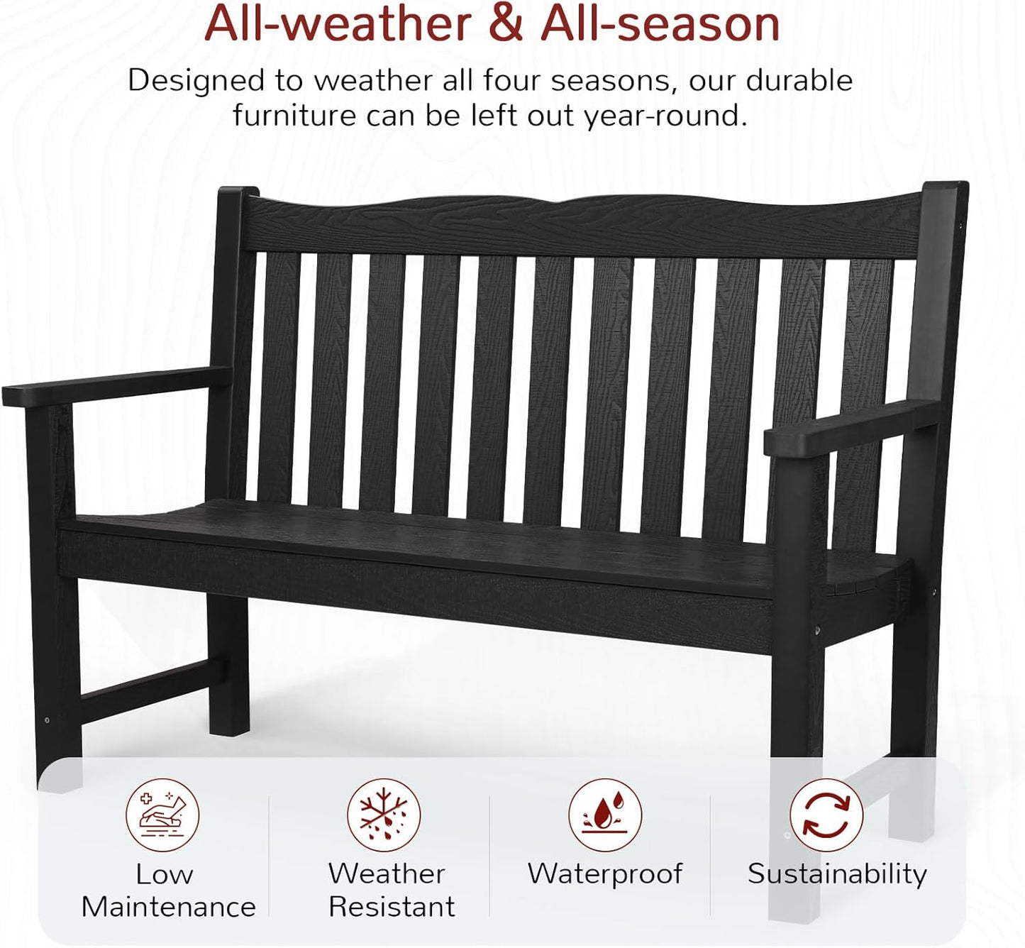 Outdoor Benches Set of 2, 2-Person Garden Bench for Outdoors, Weatherproof Outdoor Benches, Never Rot or Fade, Black