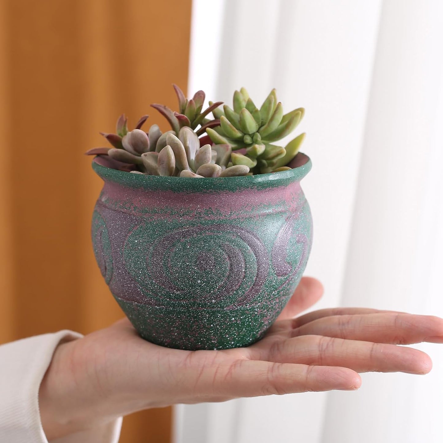 4 Piece Ceramic Plant Pots Indoor Pots Set with Drainage Holes, Rustic Colorful Decorative Flower Pots for Indoor&Outdoor Little Plants, Cute Cactus/Bonsai Plant Pots