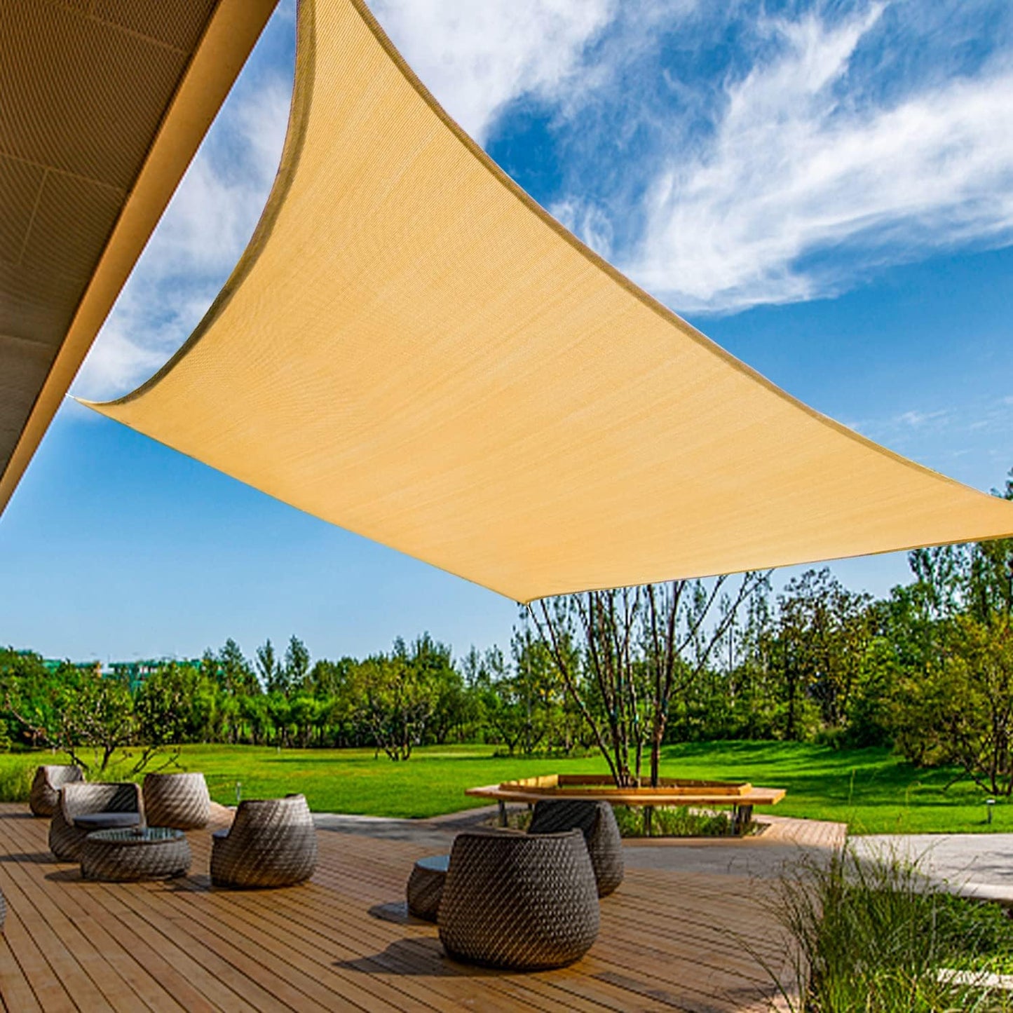 KANAGAWA 20'X24' Sand Custom Size Sun Shade Sail Rectangle UV Block Canopy Cover for Patio Backyard Lawn Garden Outdoor (Customized Available)