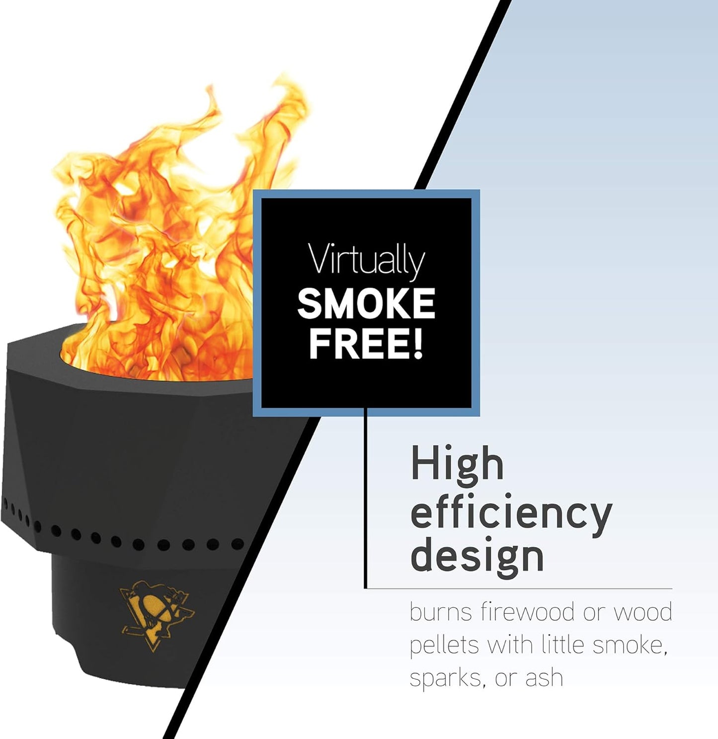 Blue Sky Outdoor Living NHL Pittsburgh Penguins Ridge Portable Steel Smokeless Fire Pit with Carrying Bag, Firewood and/or Wood Pellet Burning