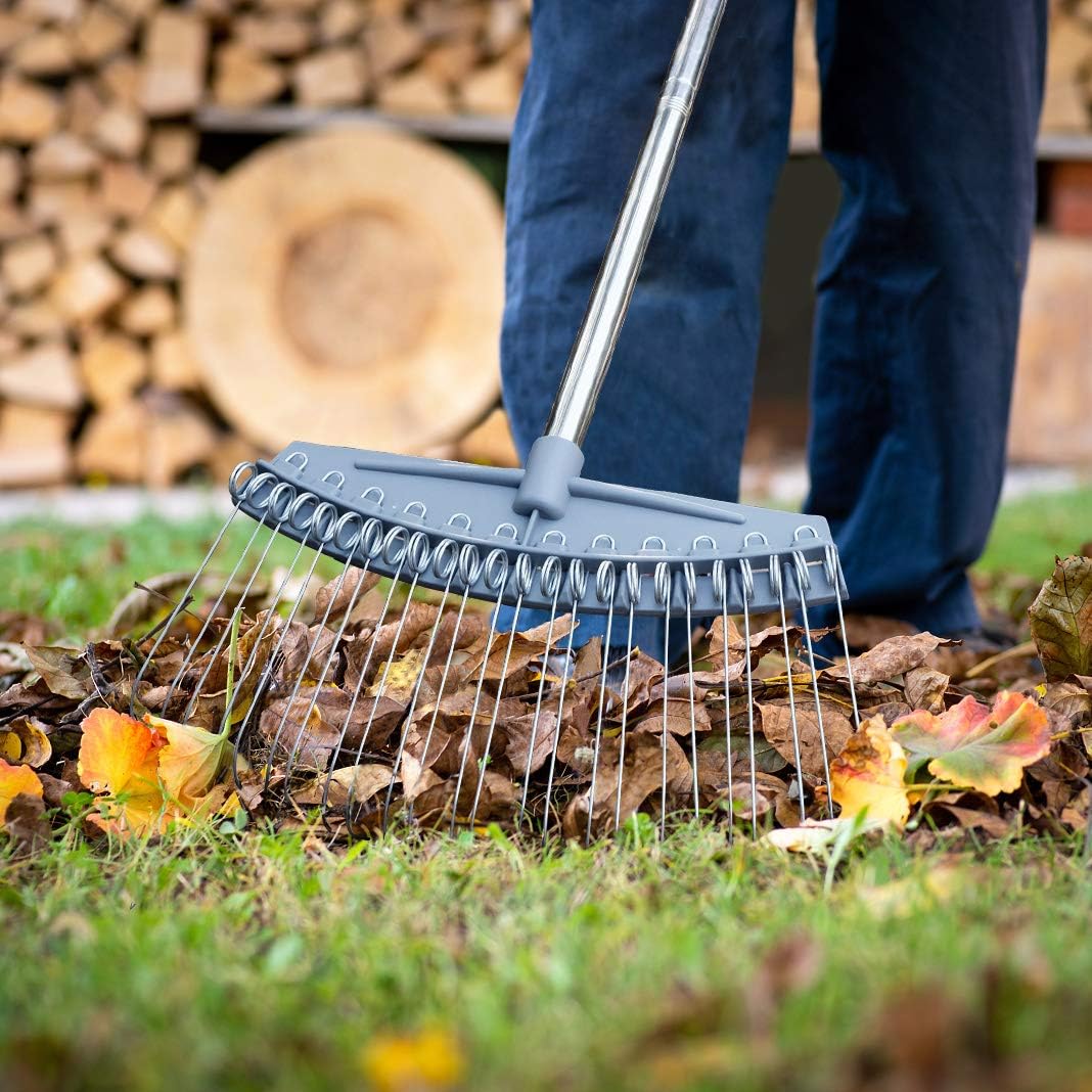 Thatch Rake Adjustable, Dethatcher Rakes 17"-63", Wide with 24 Metal Tines, Lightweight Garden Thatching Rakes Used for Mulch ,Leaves, Debris, Pine Needles, Shrub, Gravel