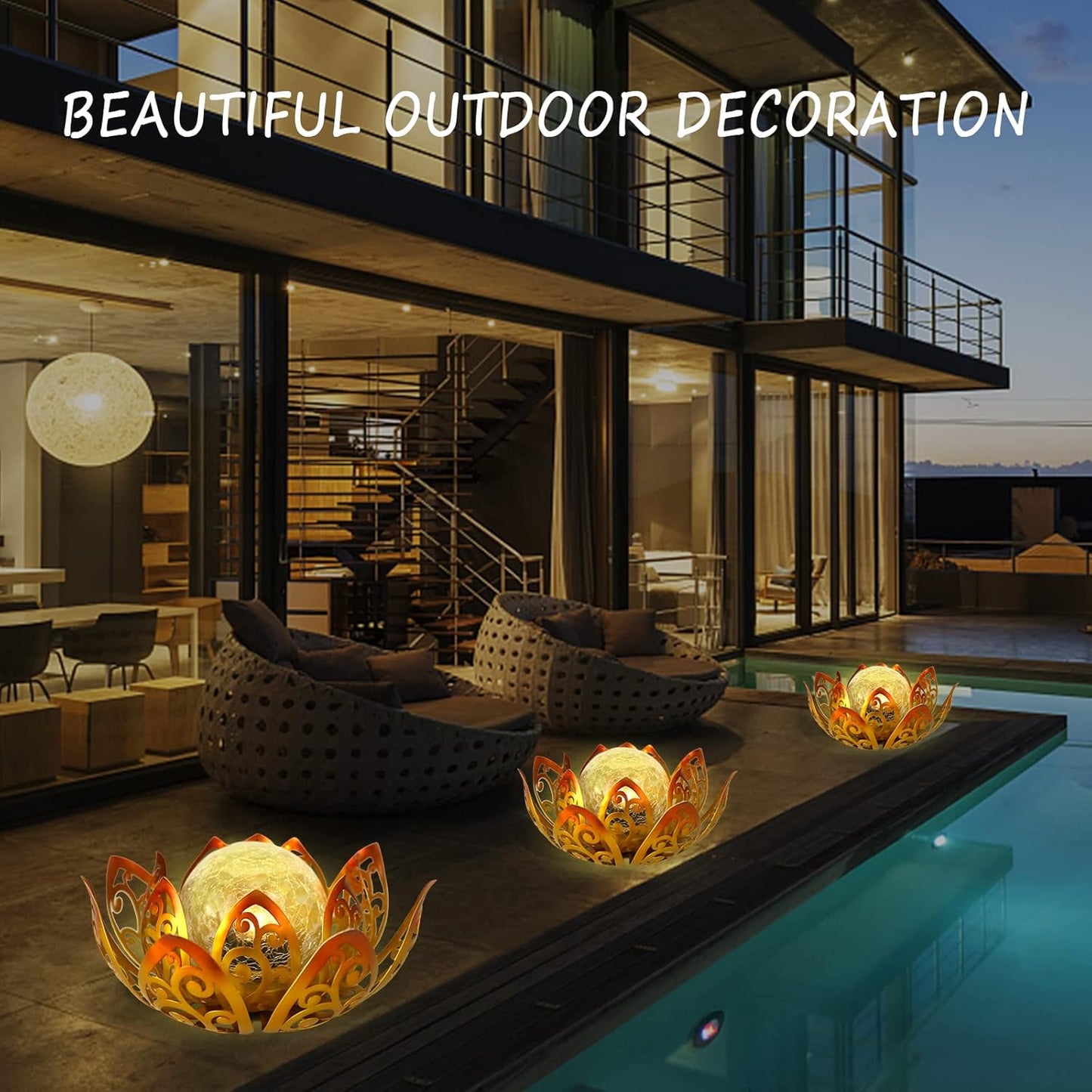 Bshine Solar Outdoor Garden Lotus Decorative Light, Waterproof Metal Cracked Glass Globe LED Lotus Light for Tabletop Decor, Walkway, Lawn Ornaments and Garden, Housewarming Gift (Yellow)