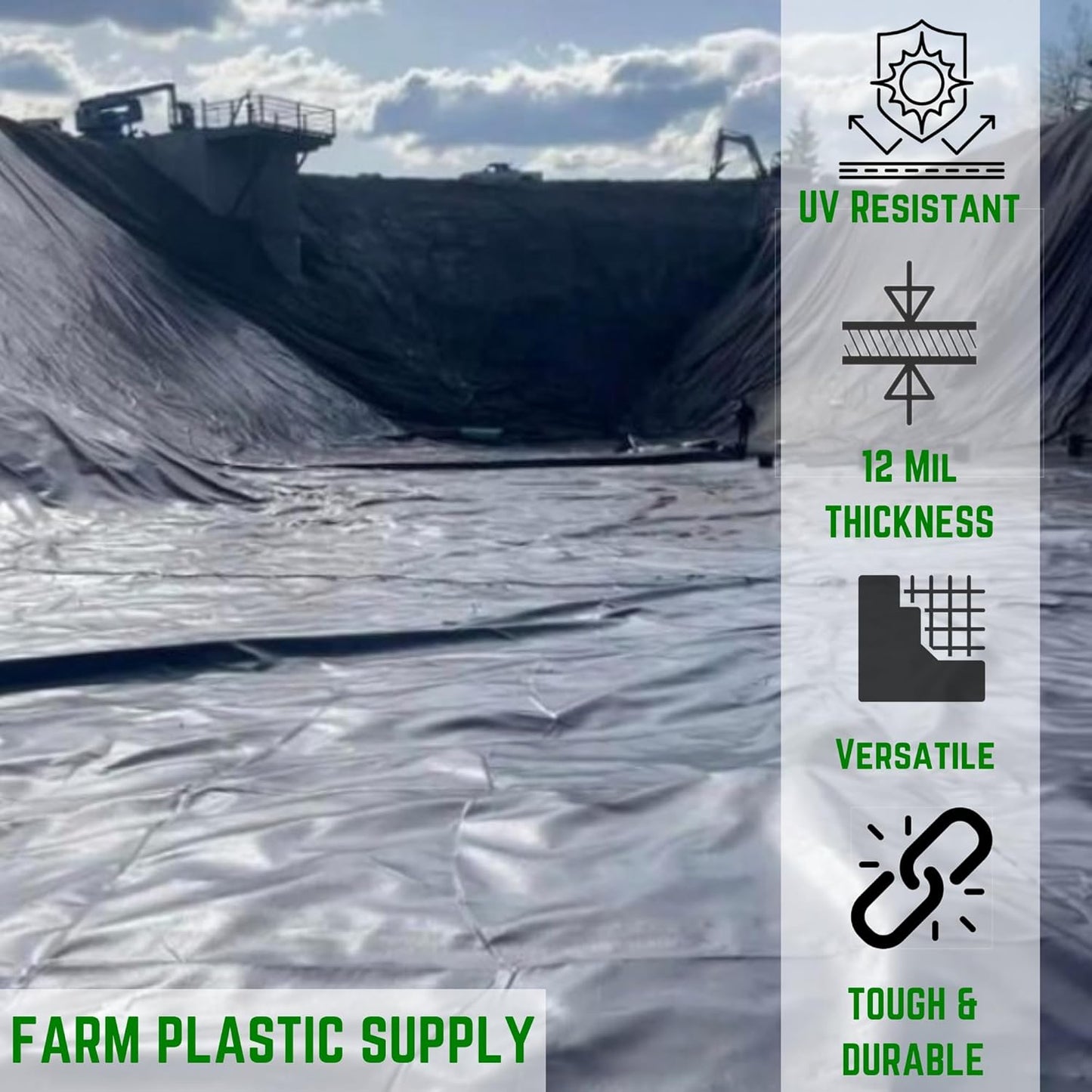 Farm Plastic Supply - 12 Mil String Reinforced Black/White Pond Liner - 12 Mil Fish Pond HDPE Liner, Pond Liners for Outdoor Ponds, Koi Ponds, Garden Fountain, Containment Liner (6' x 90')