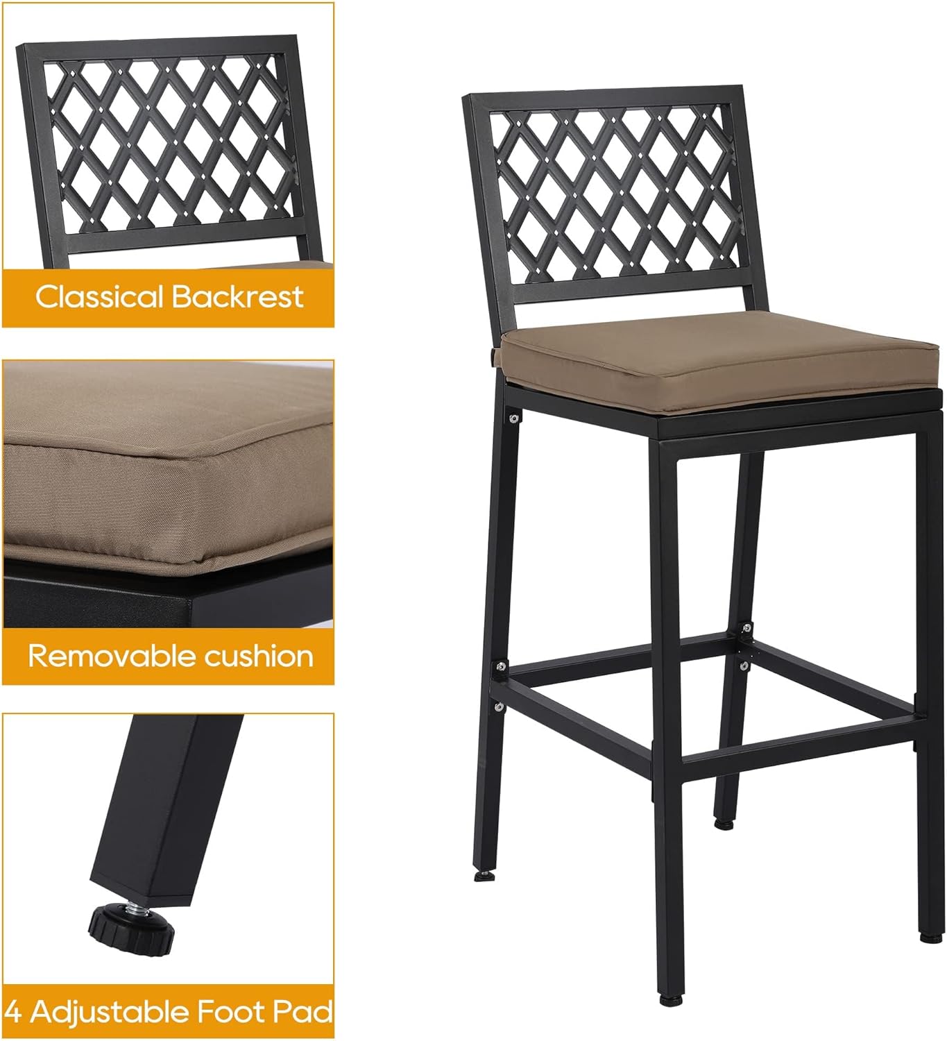 Outdoor Patio Bar Set, Bar Height Patio Dining Set, Weather-Resistant Bistro Counter Pub Set with Cushions & Slatted Tabletop for Backyard
