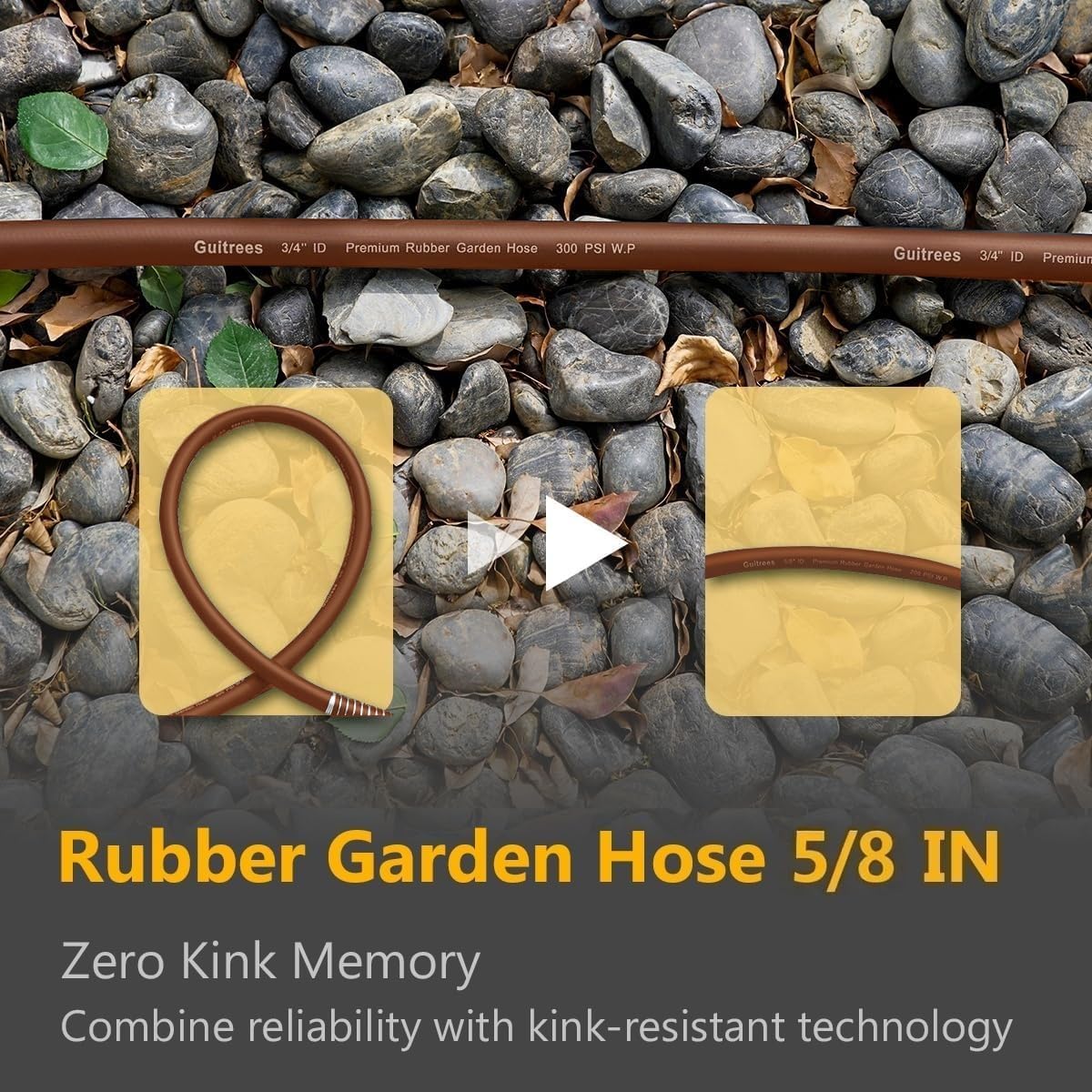 Garden Hose 25FT x 5/8", Heavy Duty Rubber Hose, Water Hose with Five Layered Braiding, Male to Female Fittings, 1000PSI Burst, 300PSI Working (Brown)