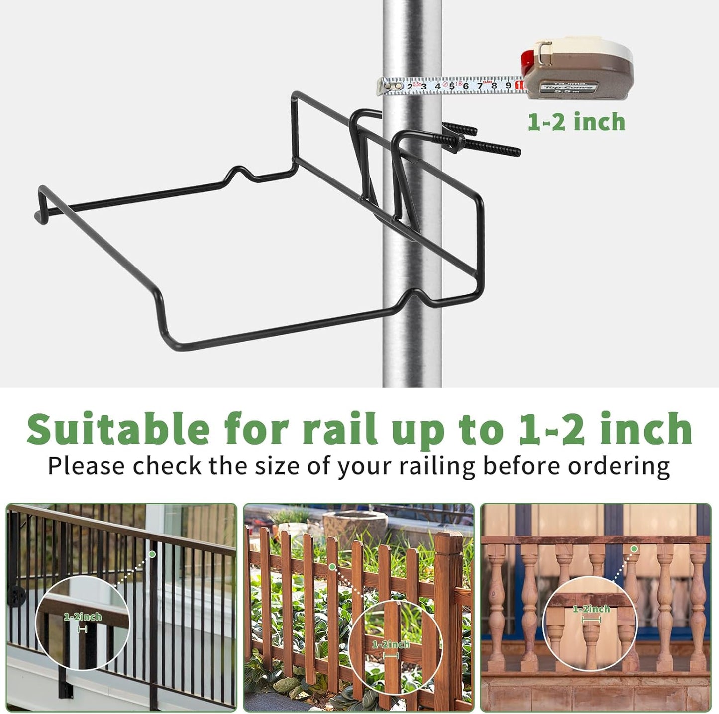 HAITRAL Hanging Planters for Outdoor Plants,Deck Railing Planter Boxes Countryside Style Window Boxes Planters, Balcony Flower Pots Plastic Railing Planter with Metal Brackets for Fence,Black 4 Pcs