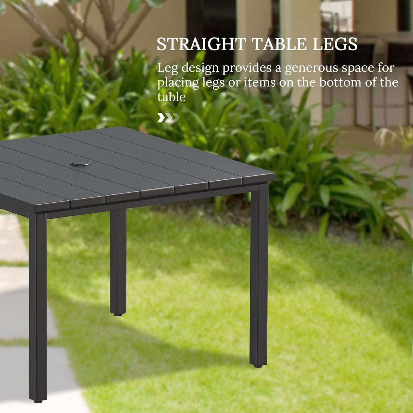 VICLLAX Patio Dining Set for 4, Outdoor Furniture Set Includes 1 Square Table and 4 Stackable Sling Chairs, Black Table and Dark Grey Chairs