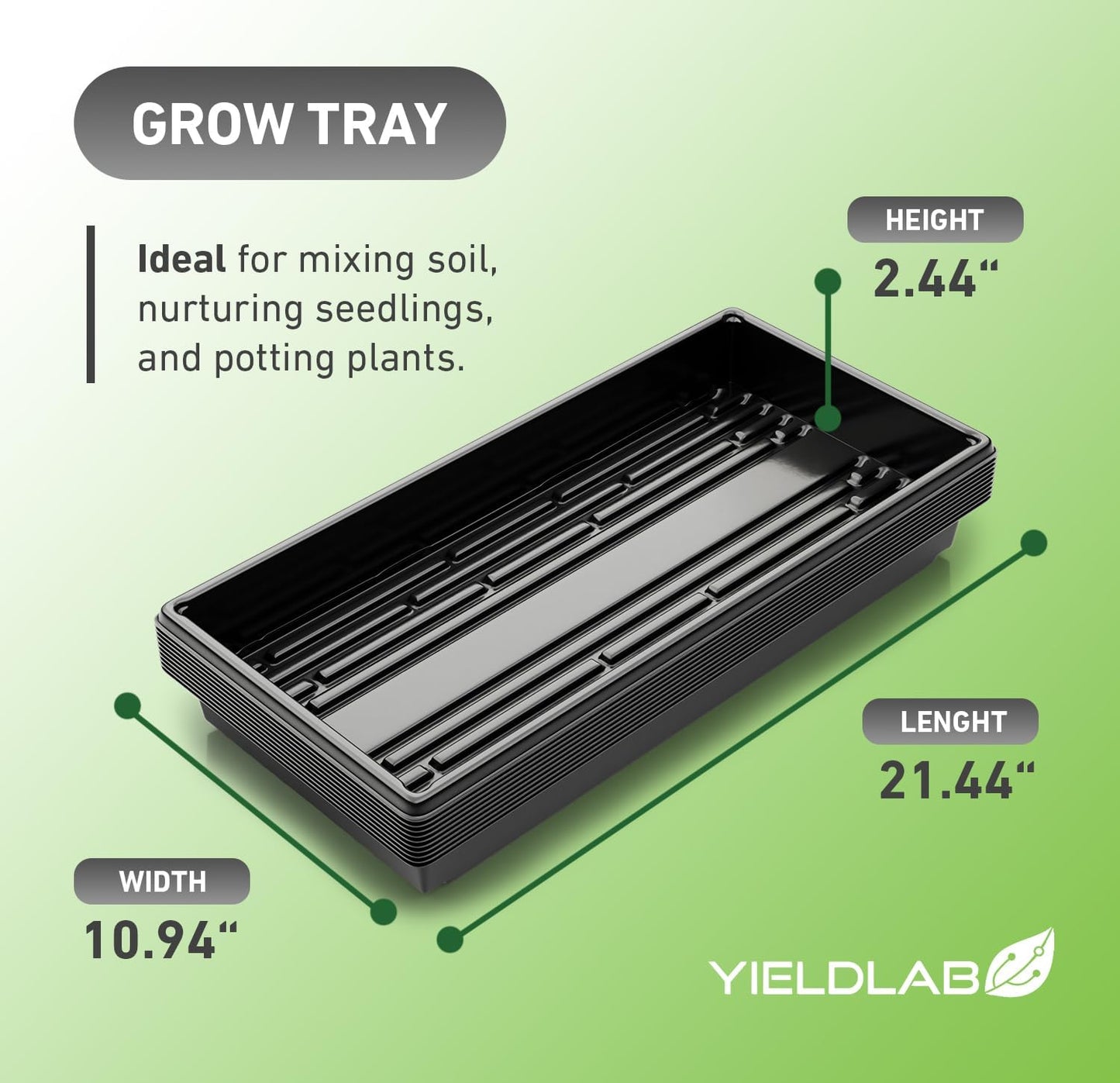 10x20 Inch Black Plastic 10 Pack Plant Propagation Tray – Growing Trays for Garden, Planting, Seedling, Soil & Hydroponic Horticulture - Microgreen Trays Grow Plants - No Drain Holes